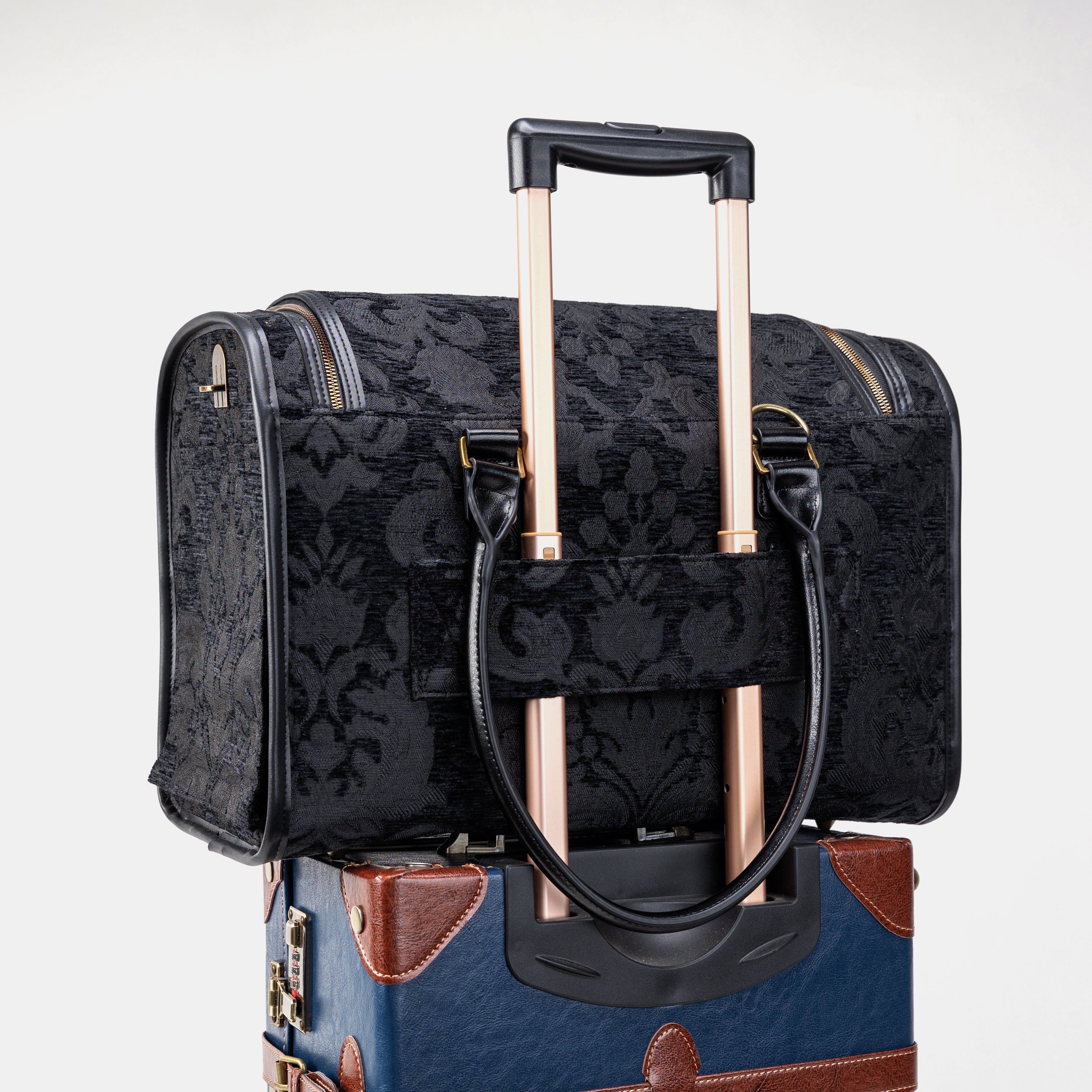 Travel Dog Carrier Bag Victorian Blossom Black Luggage Holder