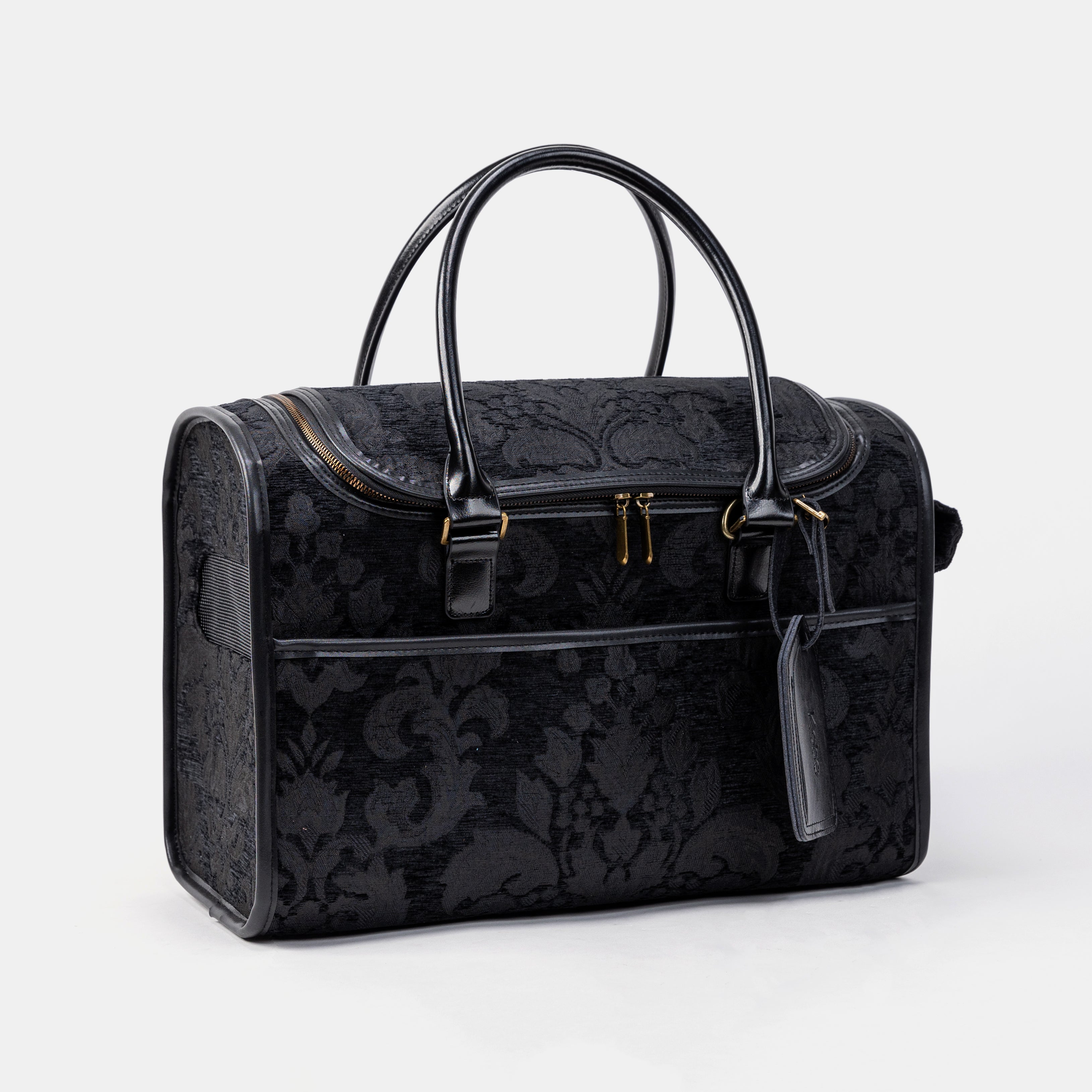 Travel Dog Carrier Bag Victorian Blossom Black Overview