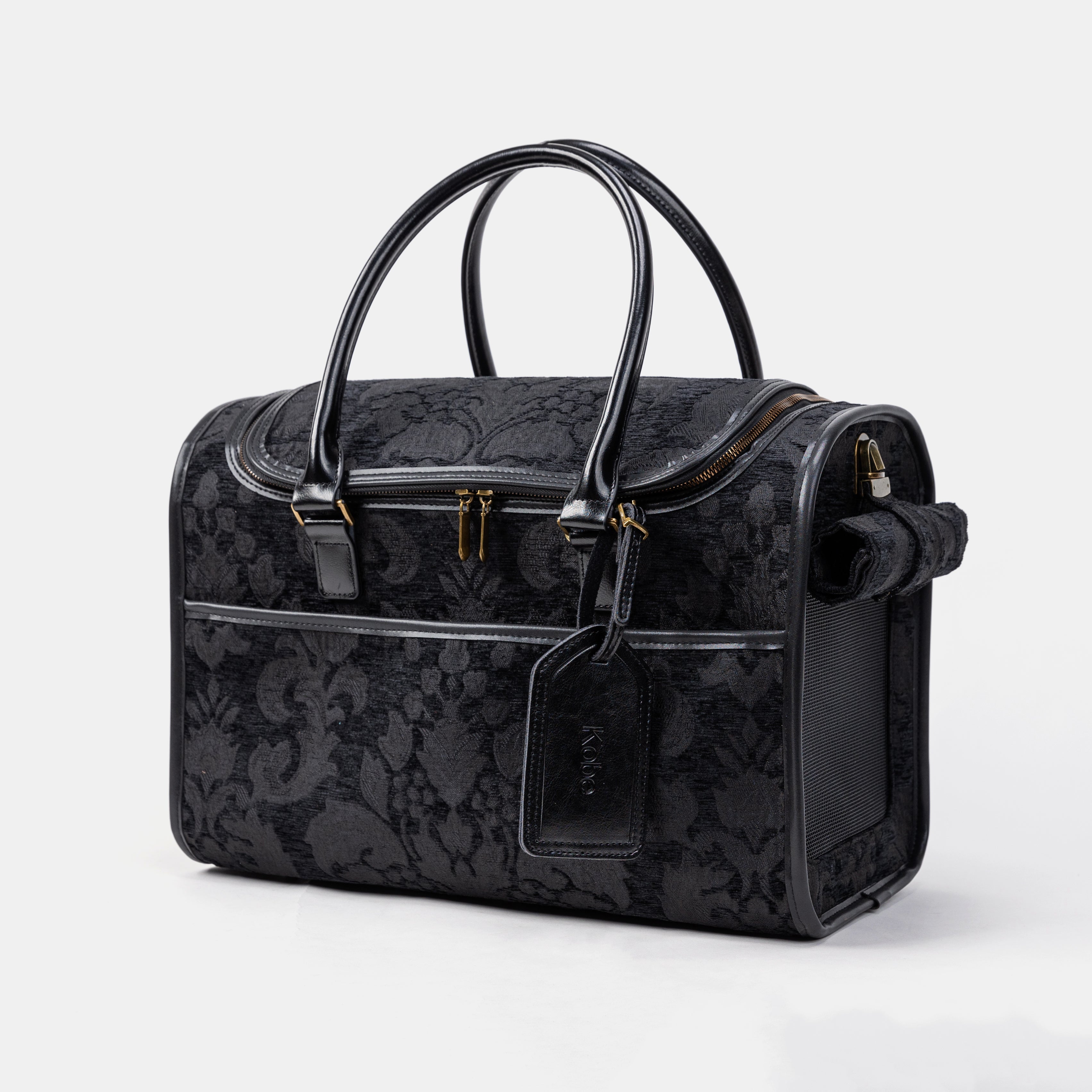 Travel Dog Carrier Bag Victorian Blossom Black Main