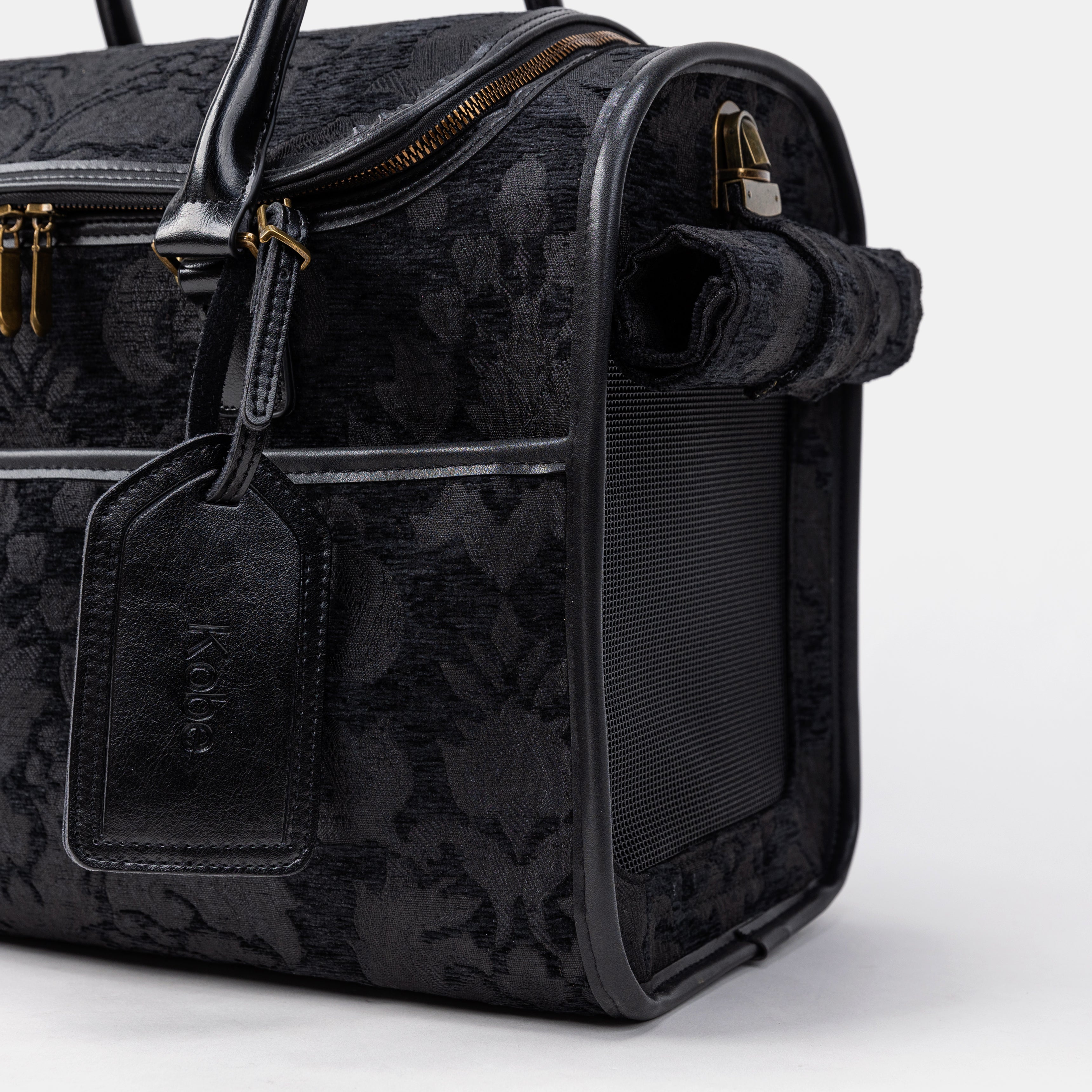 Travel Dog Carrier Bag Victorian Blossom Black Tag