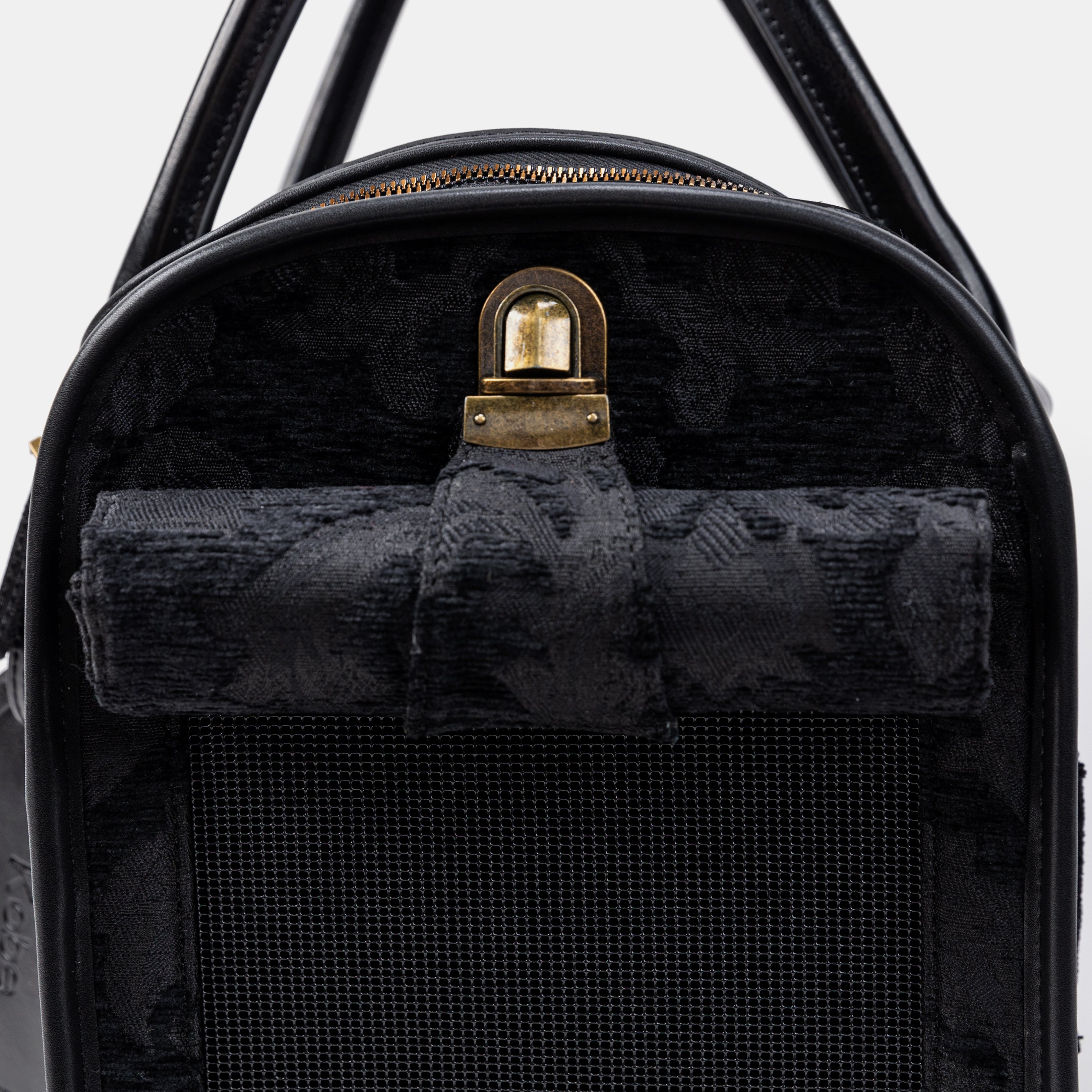 Travel Dog Carrier Bag Victorian Blossom Black Roll Up Flap