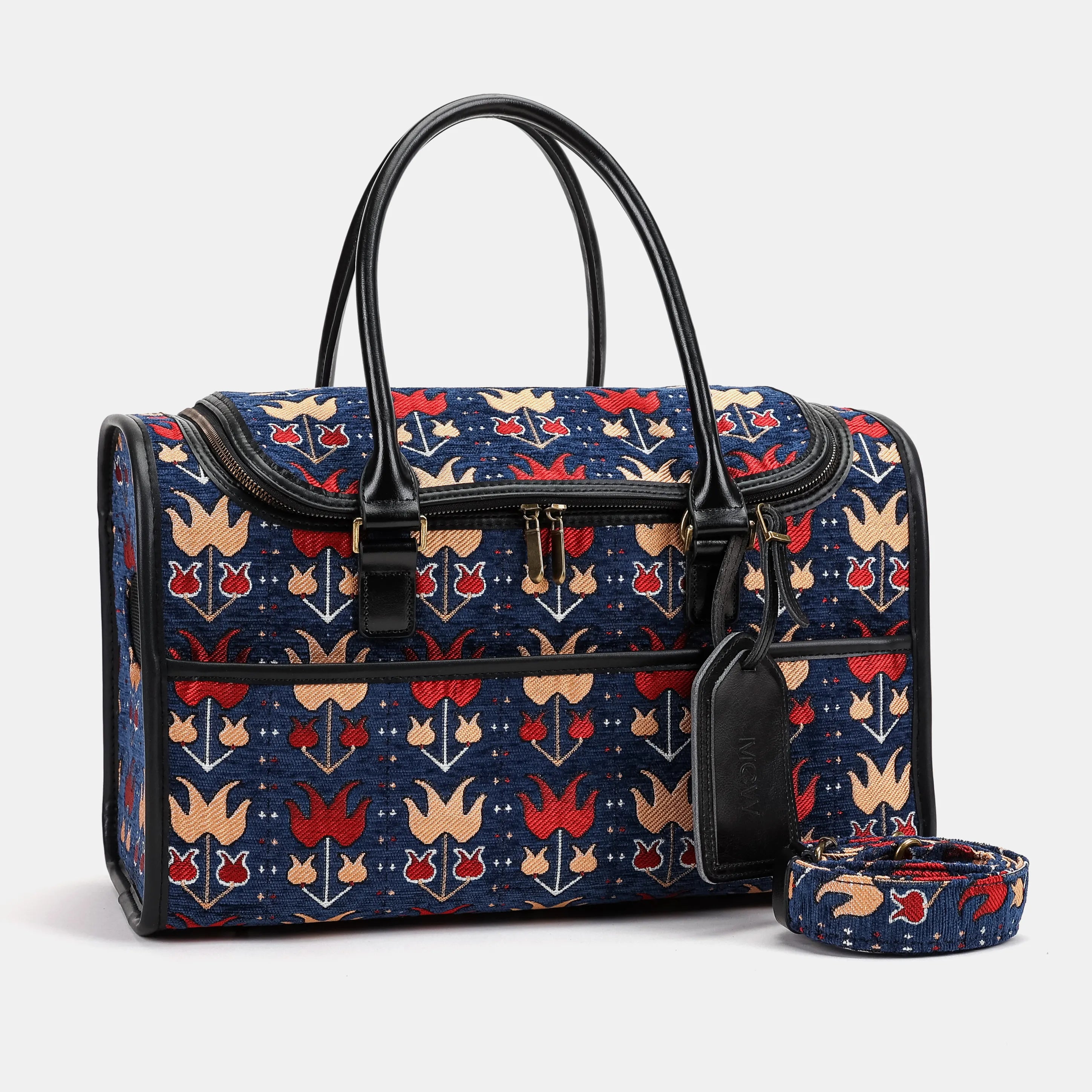 Travel Dog Carrier Bag | Poppy Bloom of America-with strap