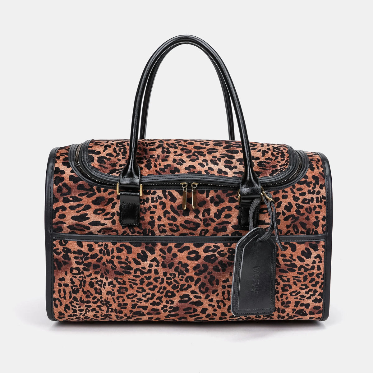 Travel Dog Carrier Bag Leopard Classic Carpetbag of America front