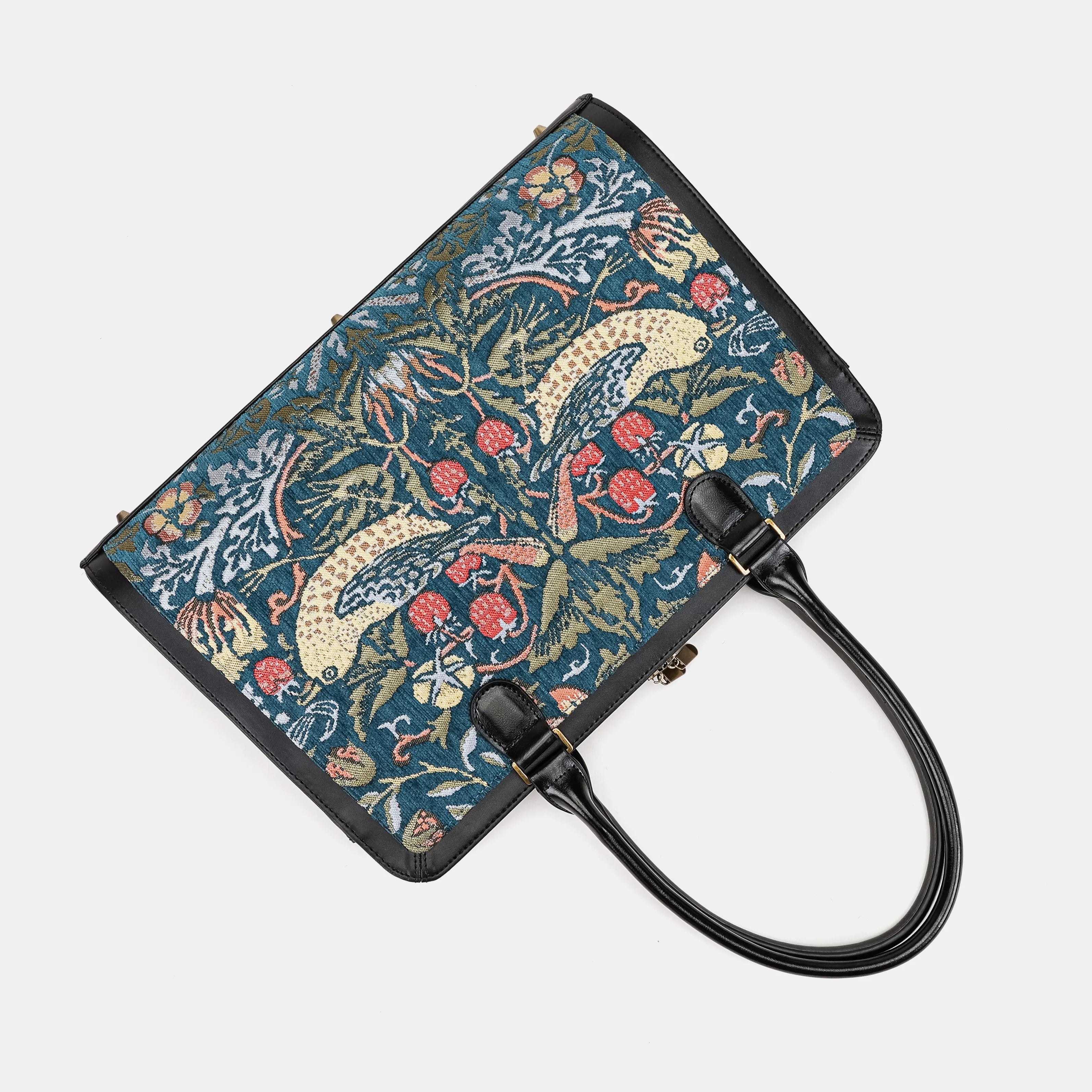 William Morris Strawberry Thief Business Tote Carpetbag of America lay flat