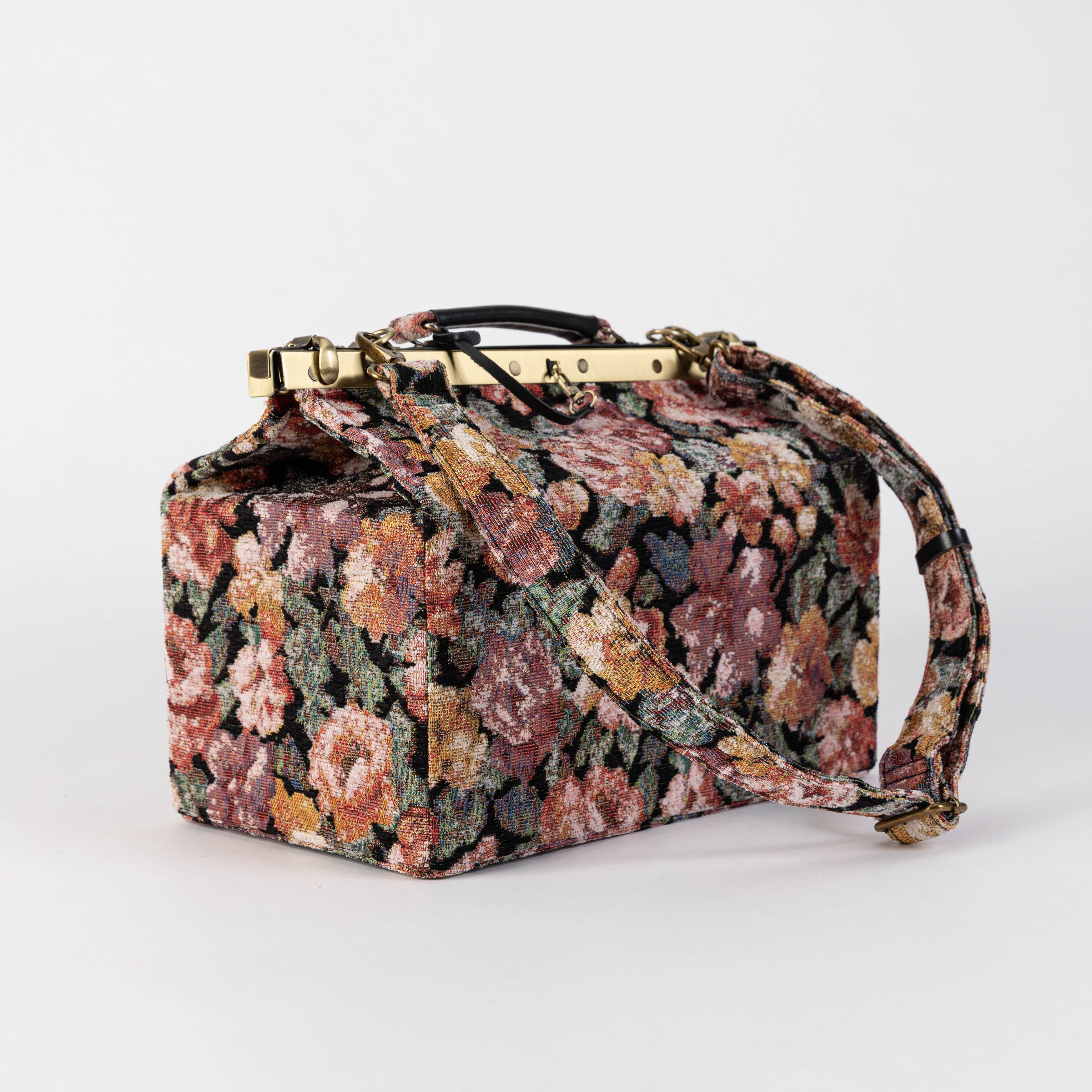 Floral Rose Genevieve Carpet Gladstone Bag Doctor Bag of America with shoulder strap