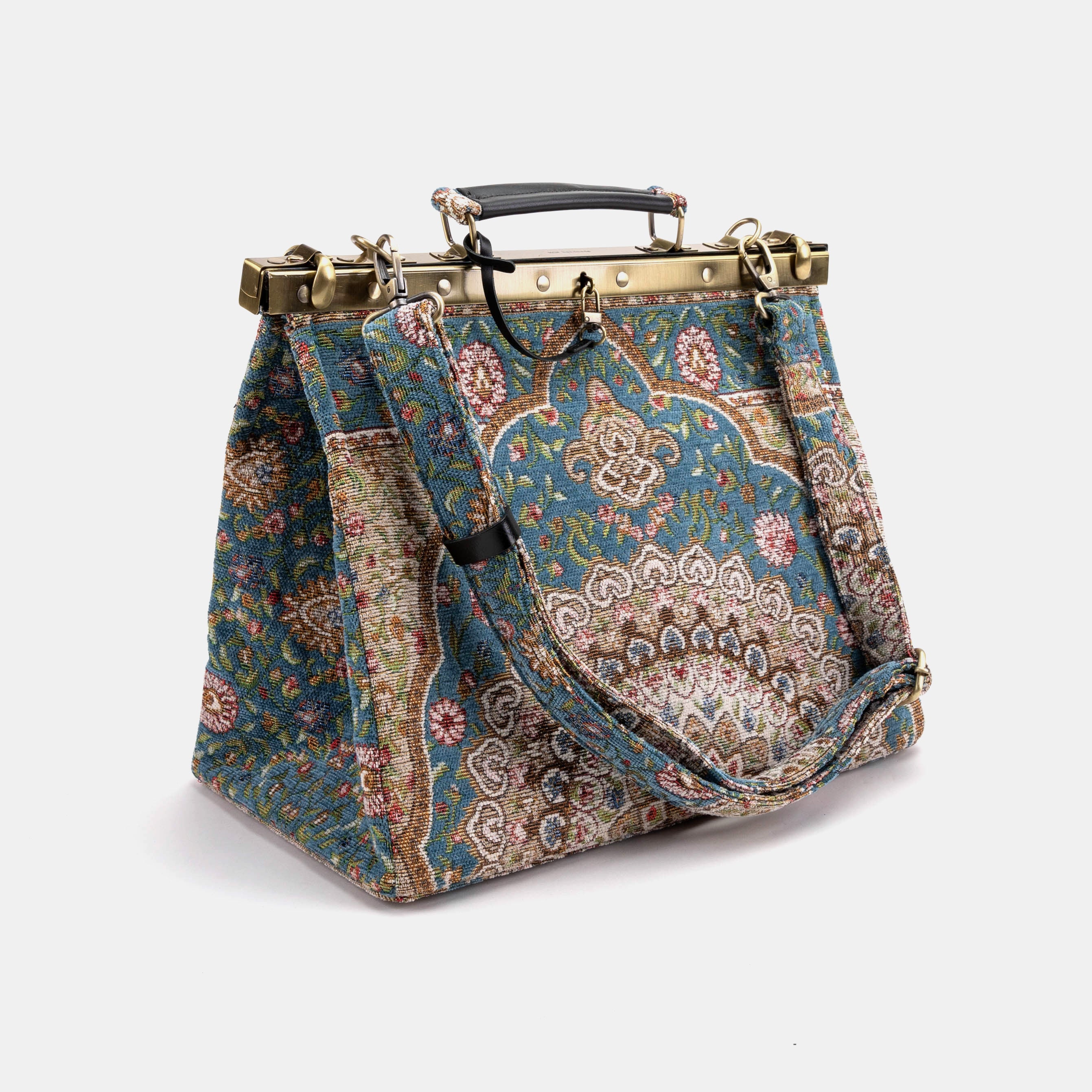 Celine Gladstone Doctor Carpet Bag Oriental Blue of America with shoulder strap