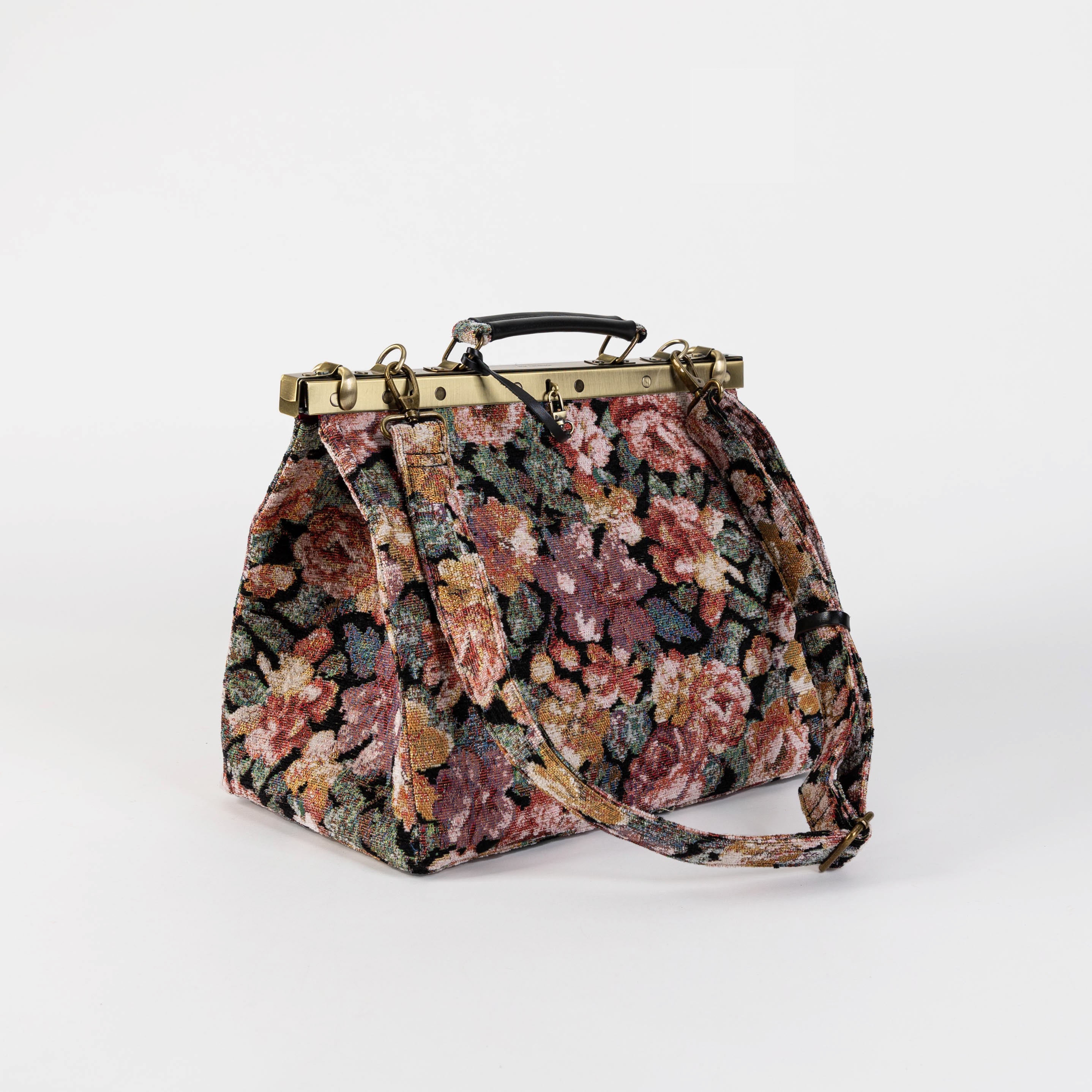 Floral Rose Celine Carpet Gladstone Bag Doctor Bag of America with shoulder strap