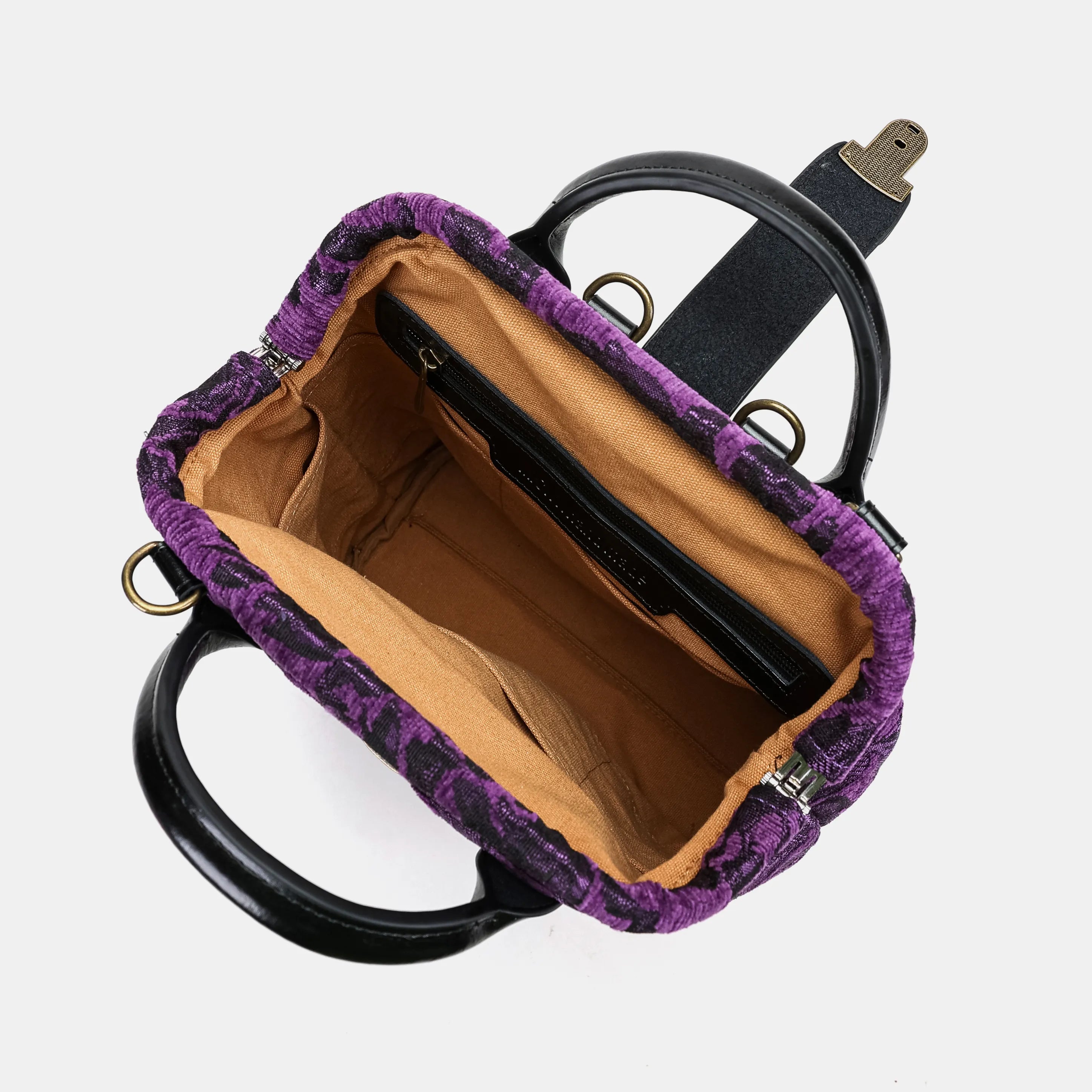 Victorian Blossom Purple Carpet Everyday Backpack Carpetbag of America opening