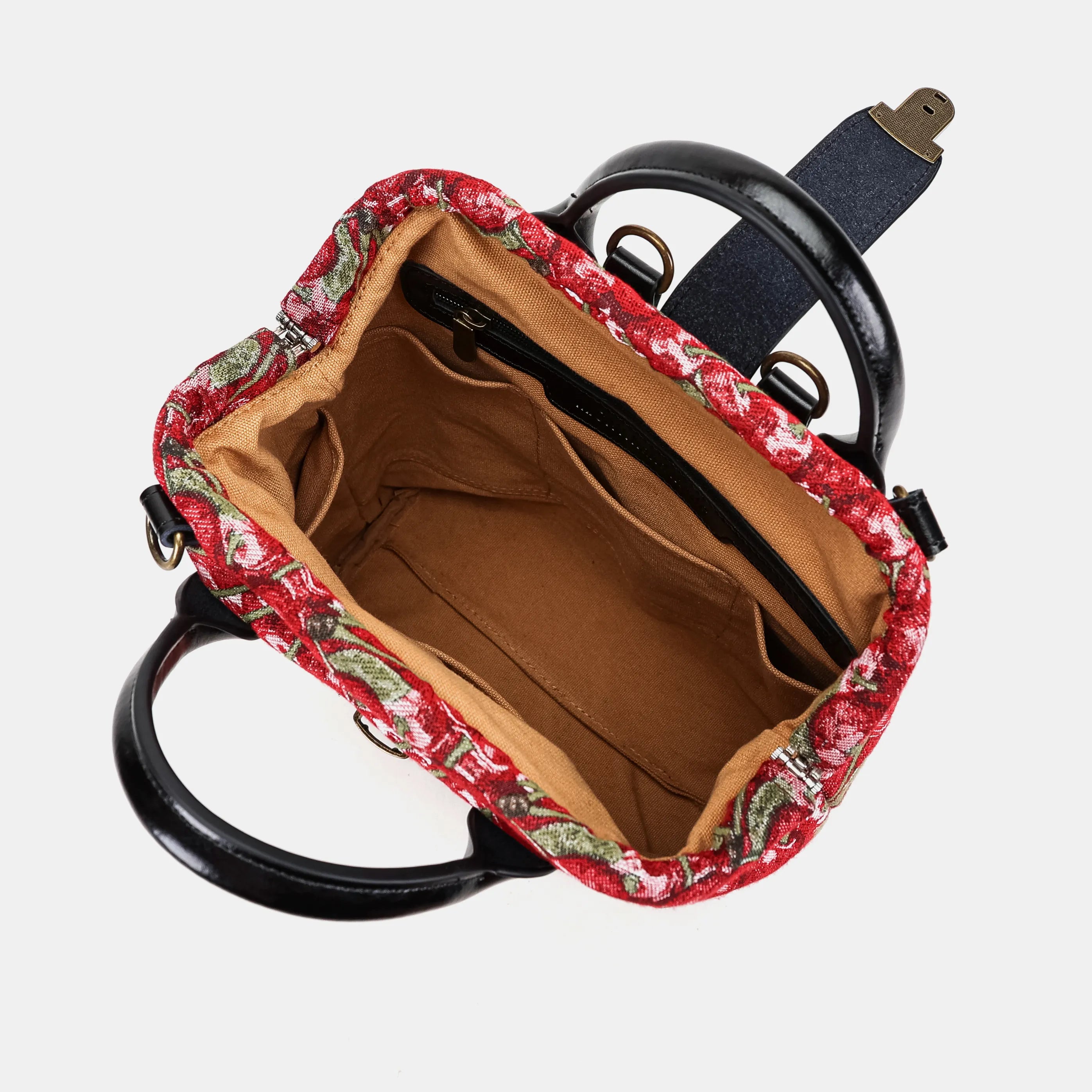 Cherry Cascade Carpet Everyday Backpack Carpetbag of America opening