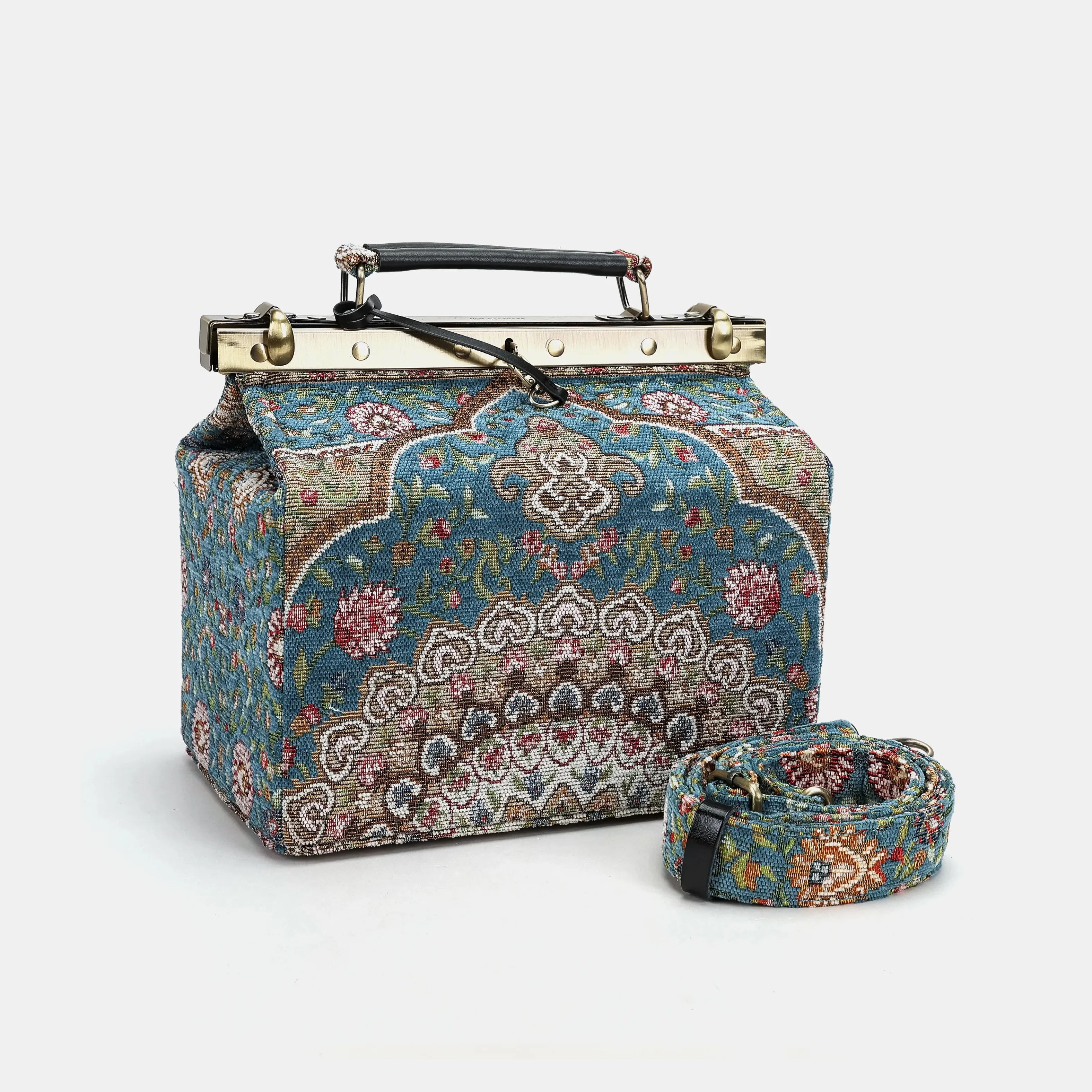 Oriental Blue Vivienne Carpet Purse Gladstone Bag of America with shoulder strap