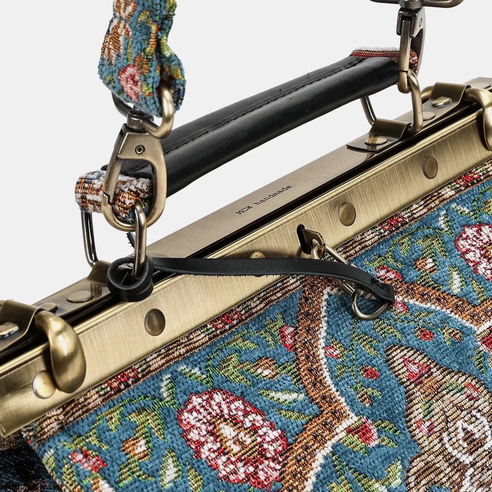 Oriental Blue Vivienne Carpet Purse Gladstone Bag of America handle