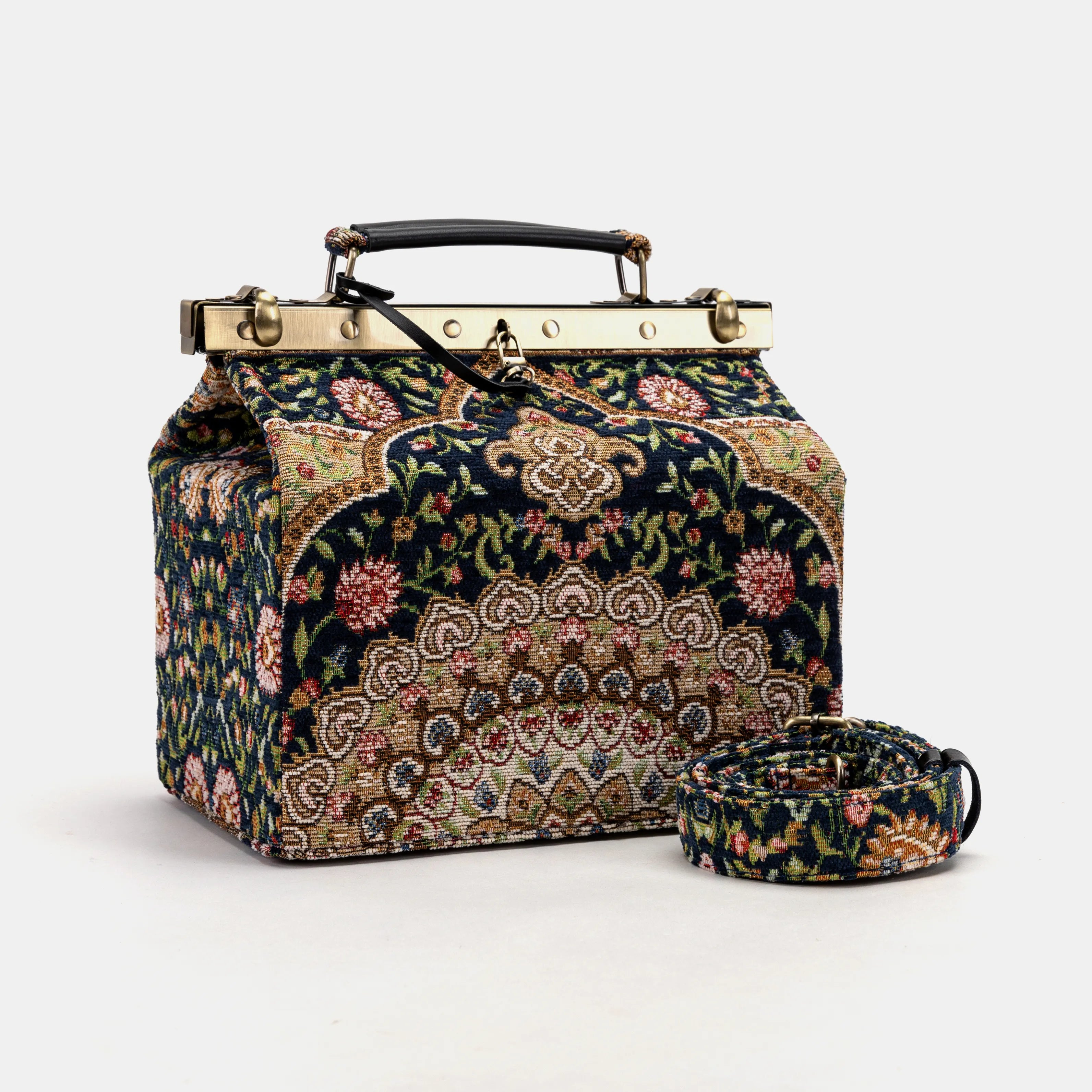 Oriental Navy Vivienne Carpet Purse Gladstone Bag of America with shoulder strap