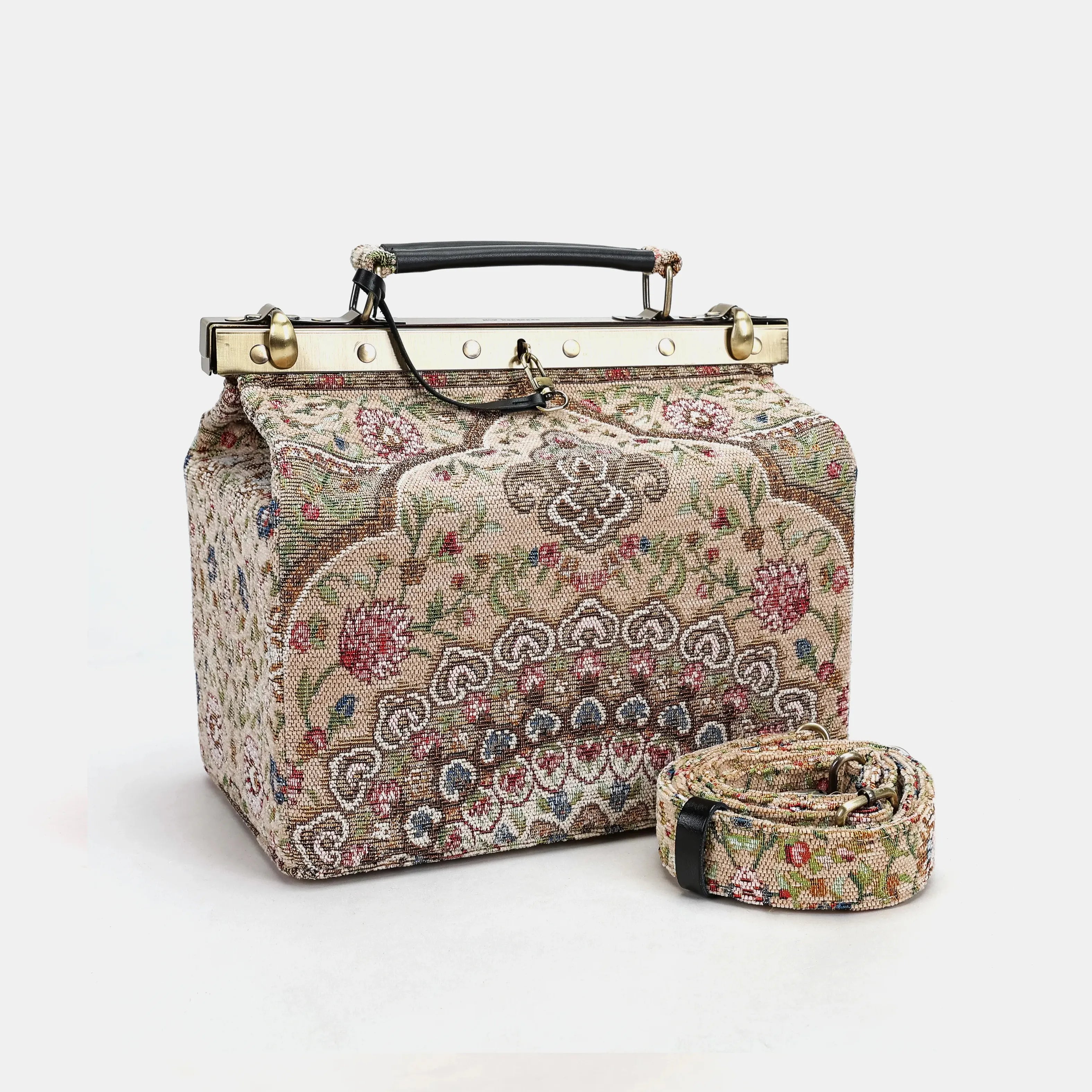 Oriental Beige Vivienne Carpet Purse Gladstone Bag of America with shoulder strap