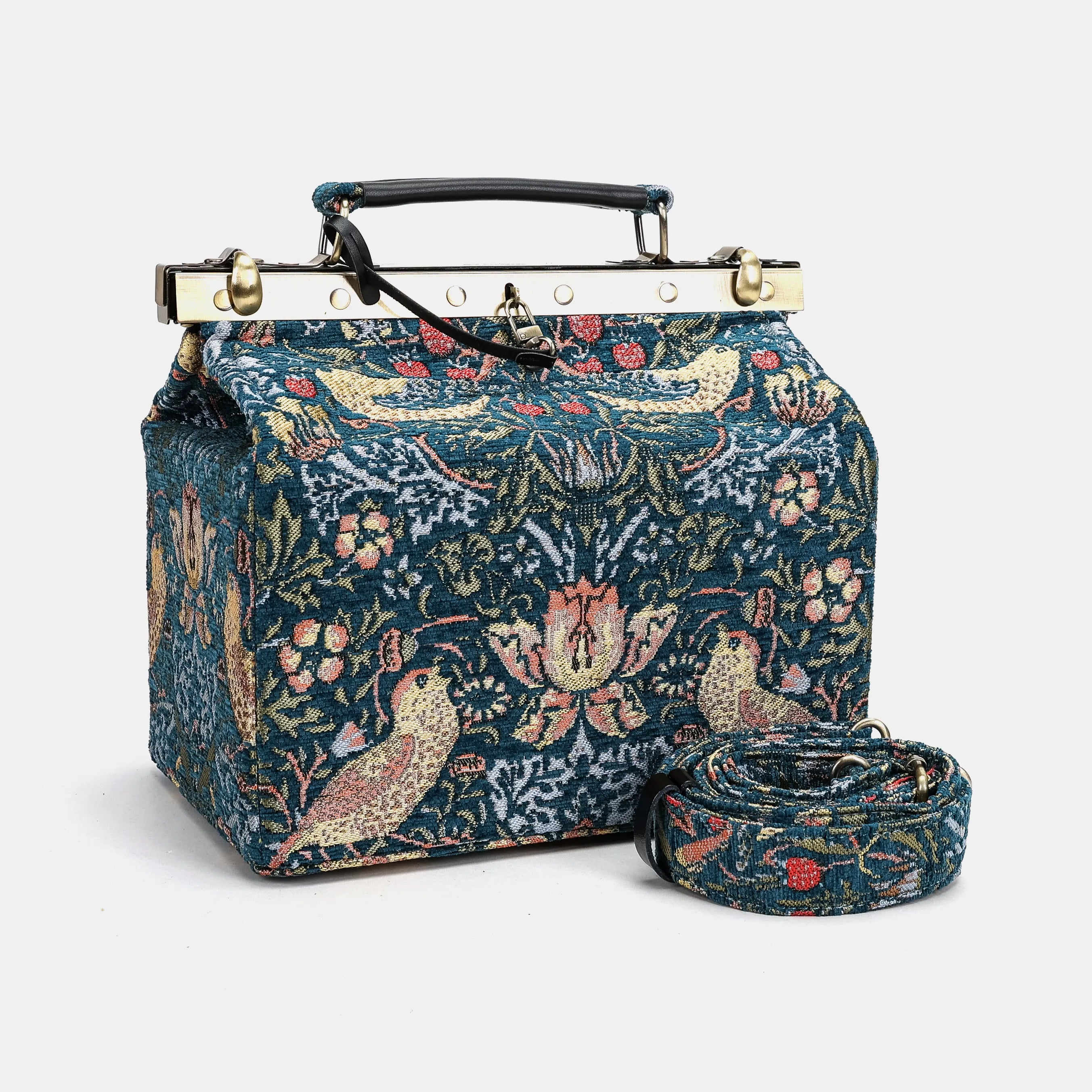 William Morris Strawberry Thief Vivienne Carpet Purse Gladstone Bag with shoulder strap