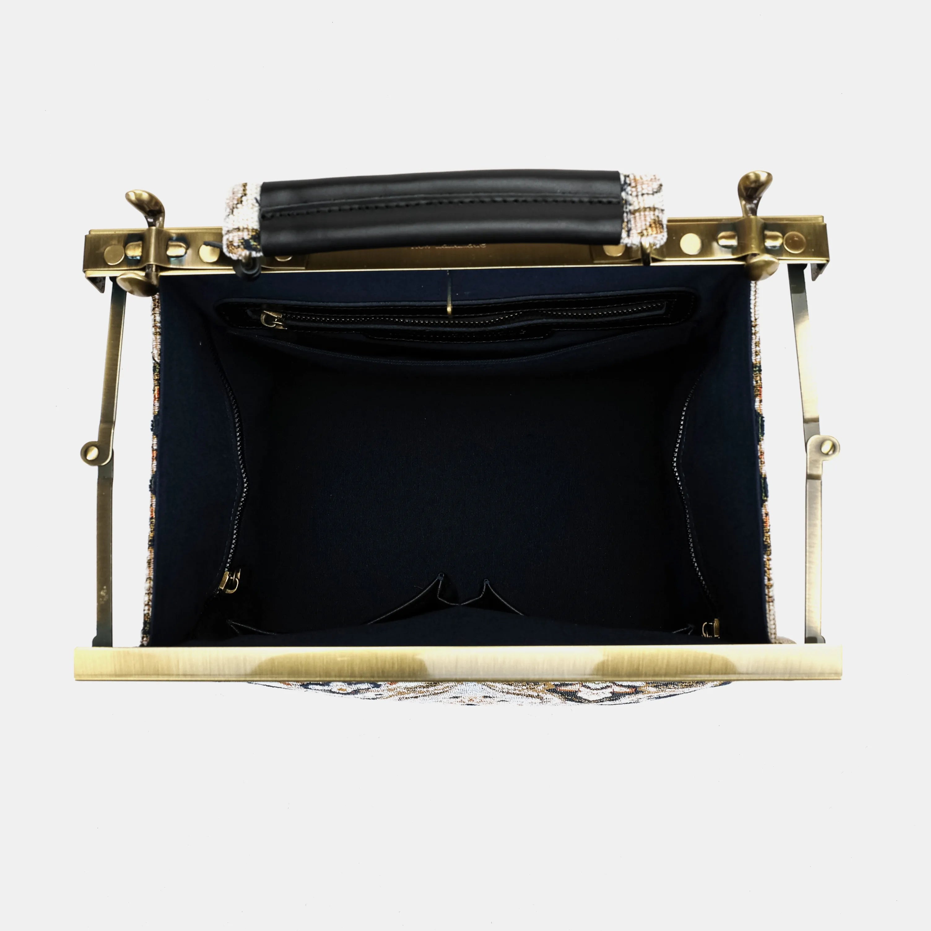 Golden Age Navy Cecile Carpet Purse Gladstone Bag of America inside
