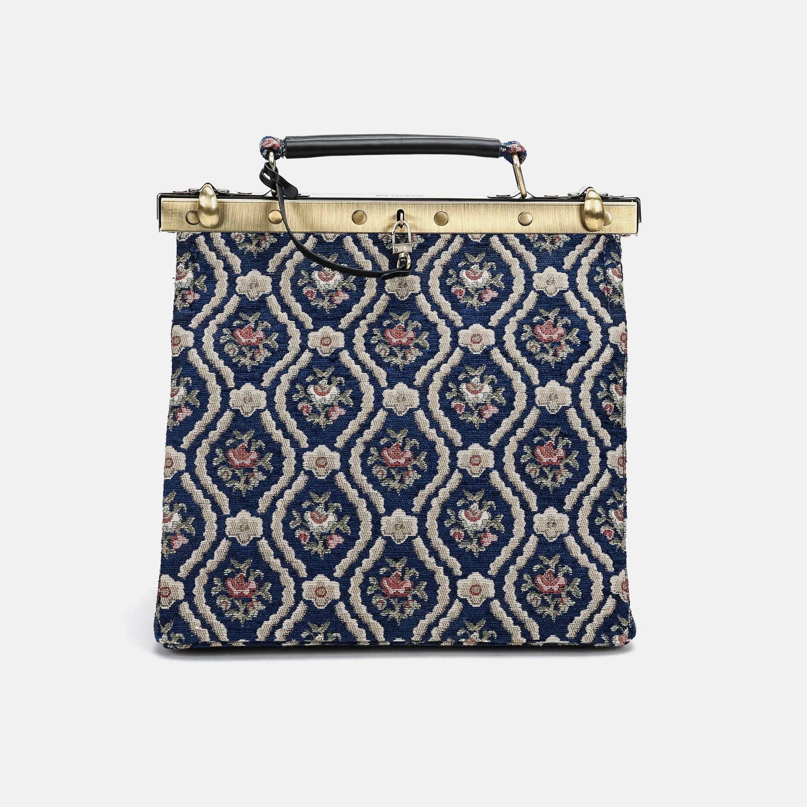 Traditional Blue Cecile Carpet Purse Gladstone Bag of America main
