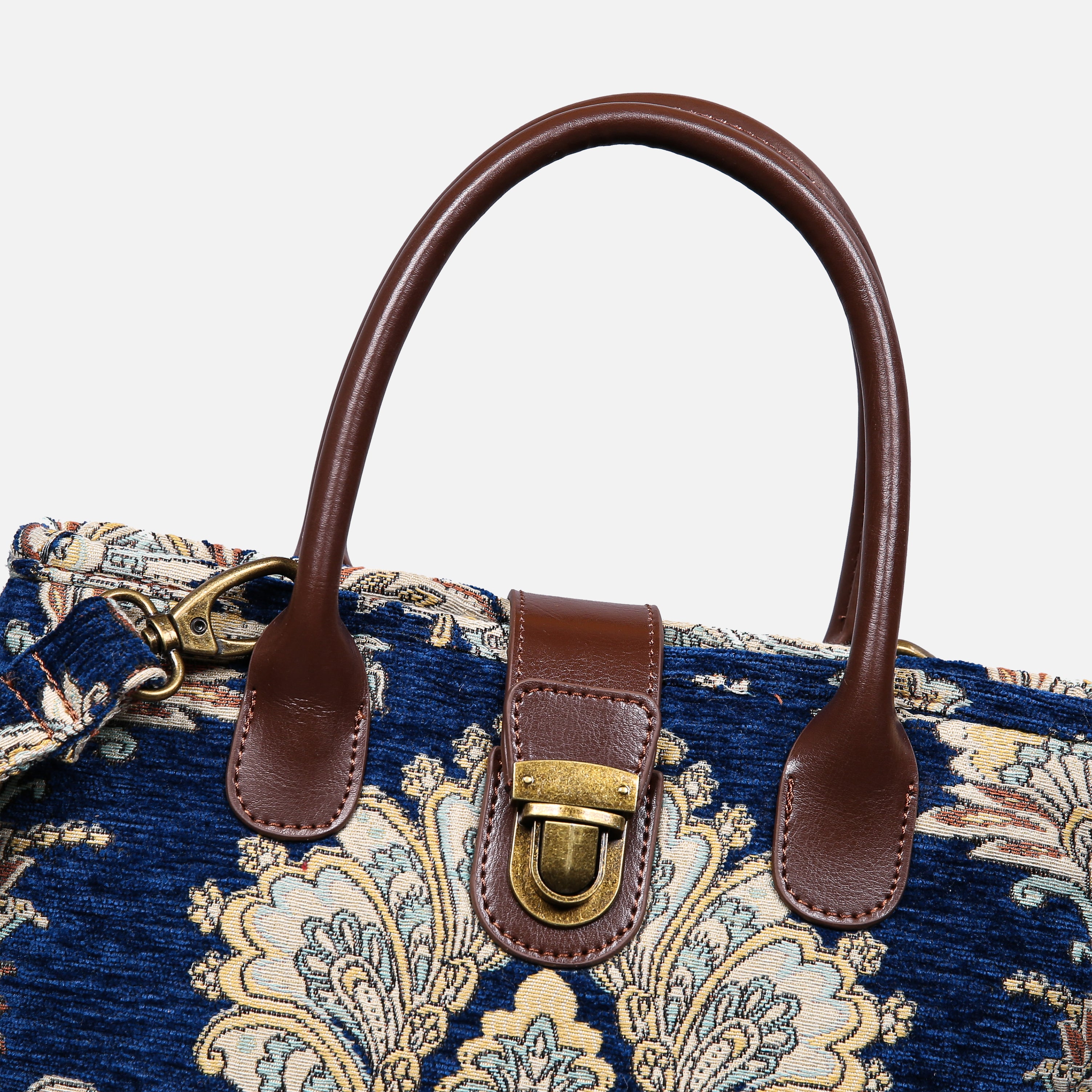 Damask Blue Tuck Lock Carpet Satchel carpet bag MCW Handmade-5