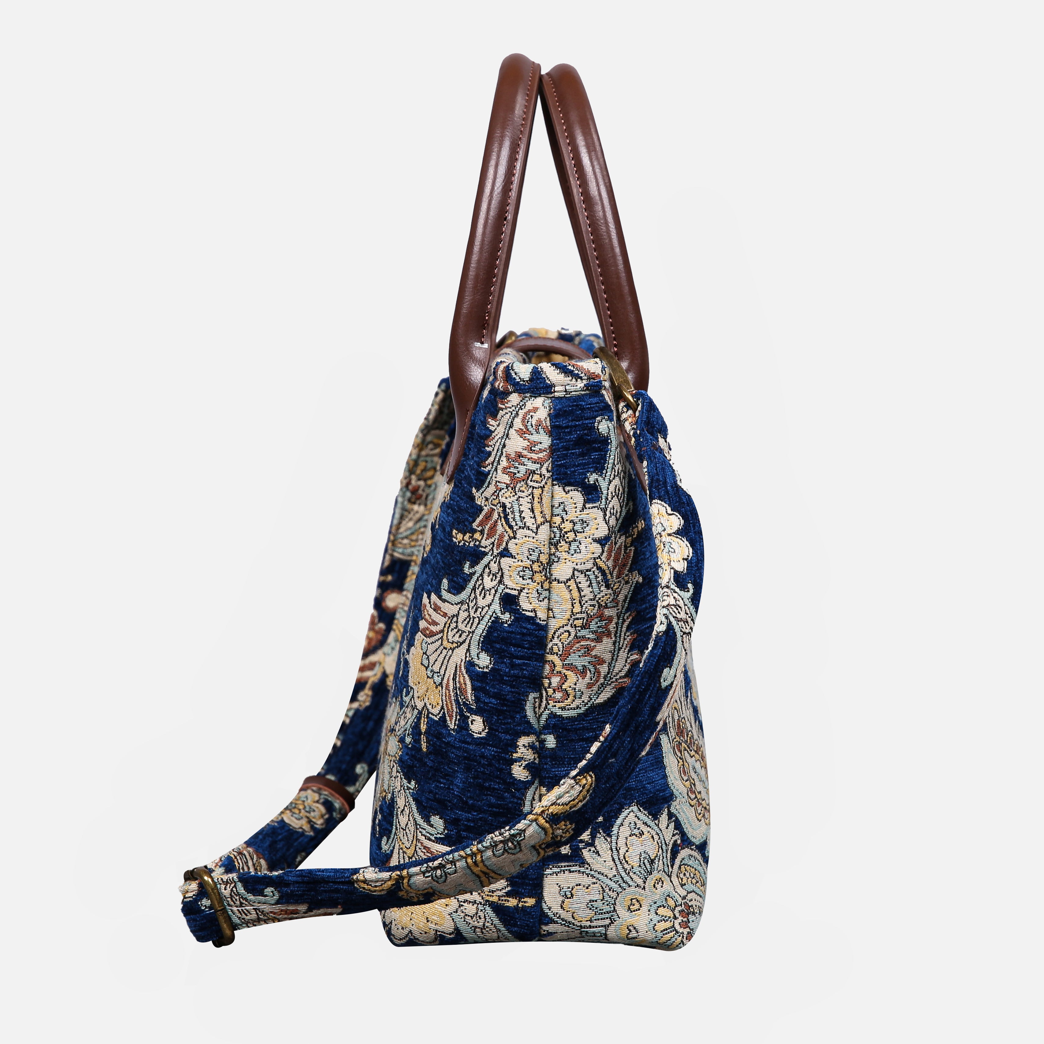 Damask Blue Tuck Lock Carpet Satchel carpet bag MCW Handmade-2