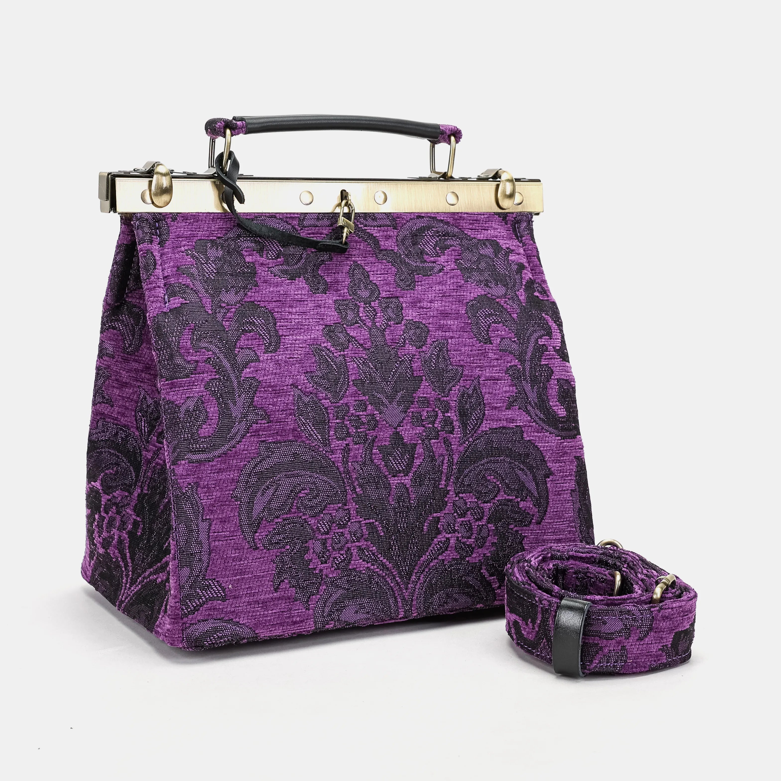 Victorian Blossom Purple Cecile Carpet Purse Gladstone Bag of America with shoulder strap