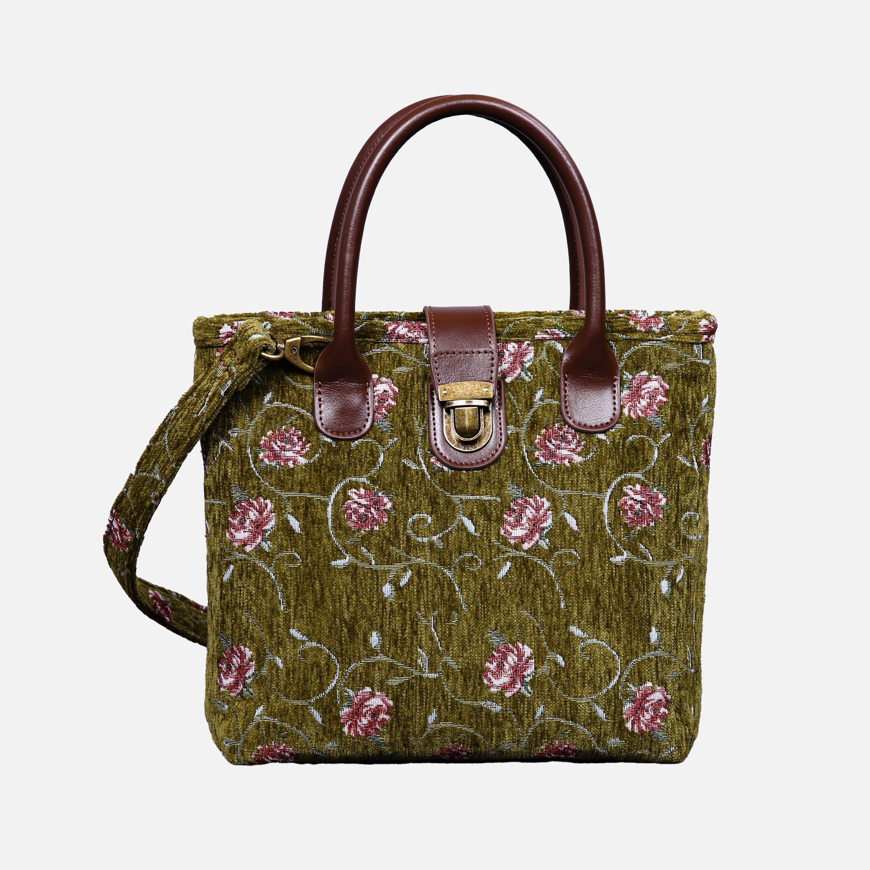 Climbing Rose Tuck Lock Carpet Satchel carpet bag MCW Handmade  Avocado