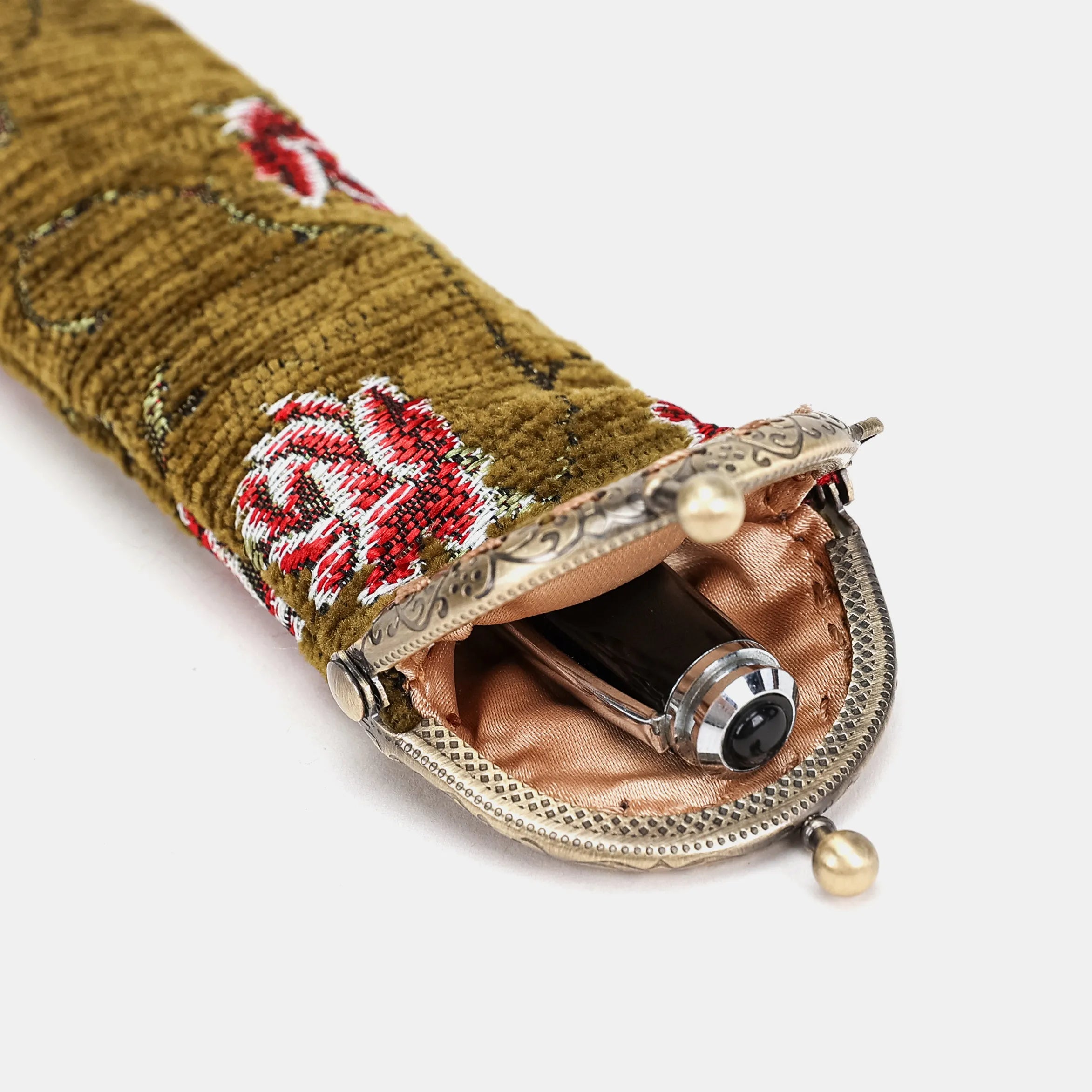 Climbing Rose Avocado  Solo Pen Case Carpetbag of America open