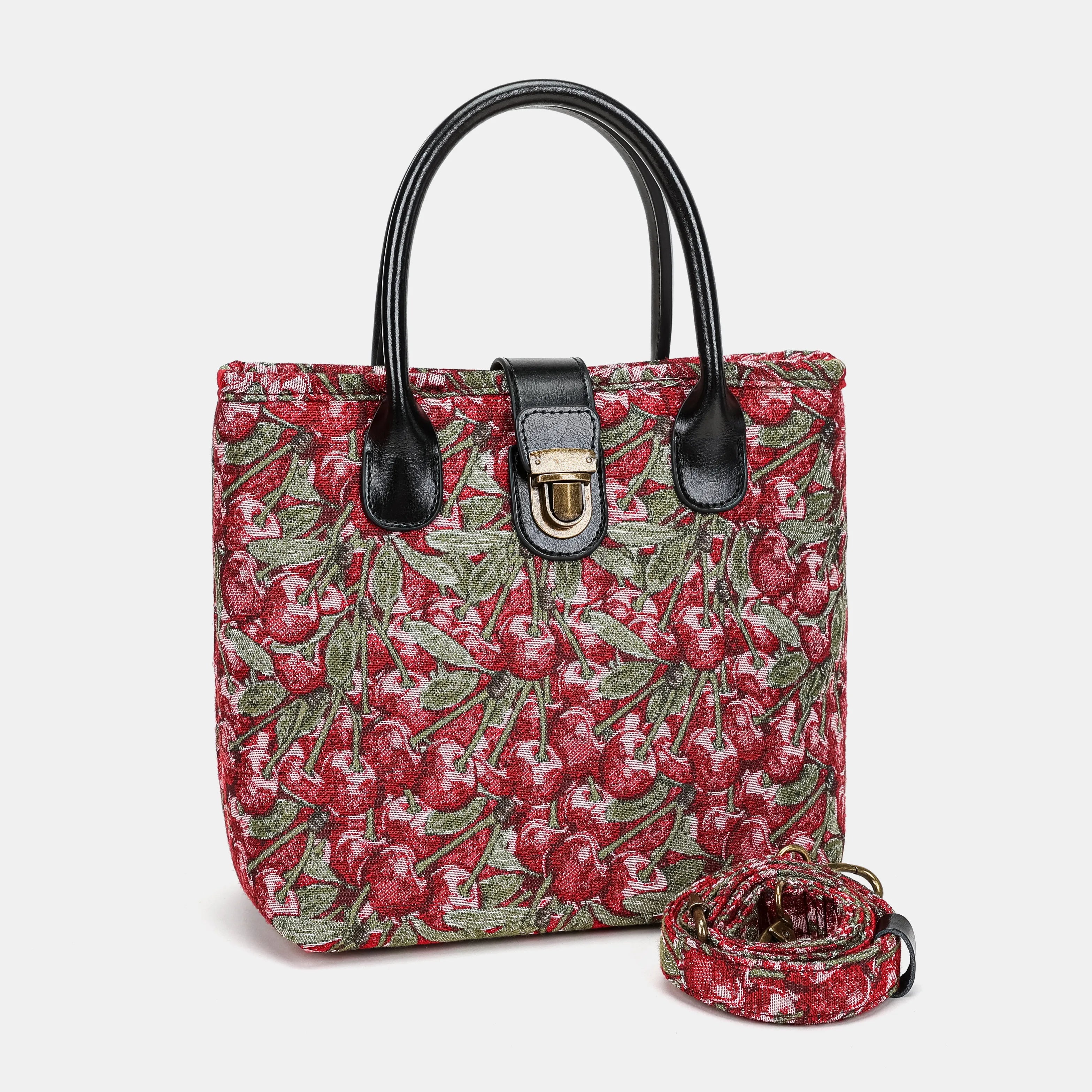 Cherry Cascade Tuck Lock Carpet Satchel of America with strap