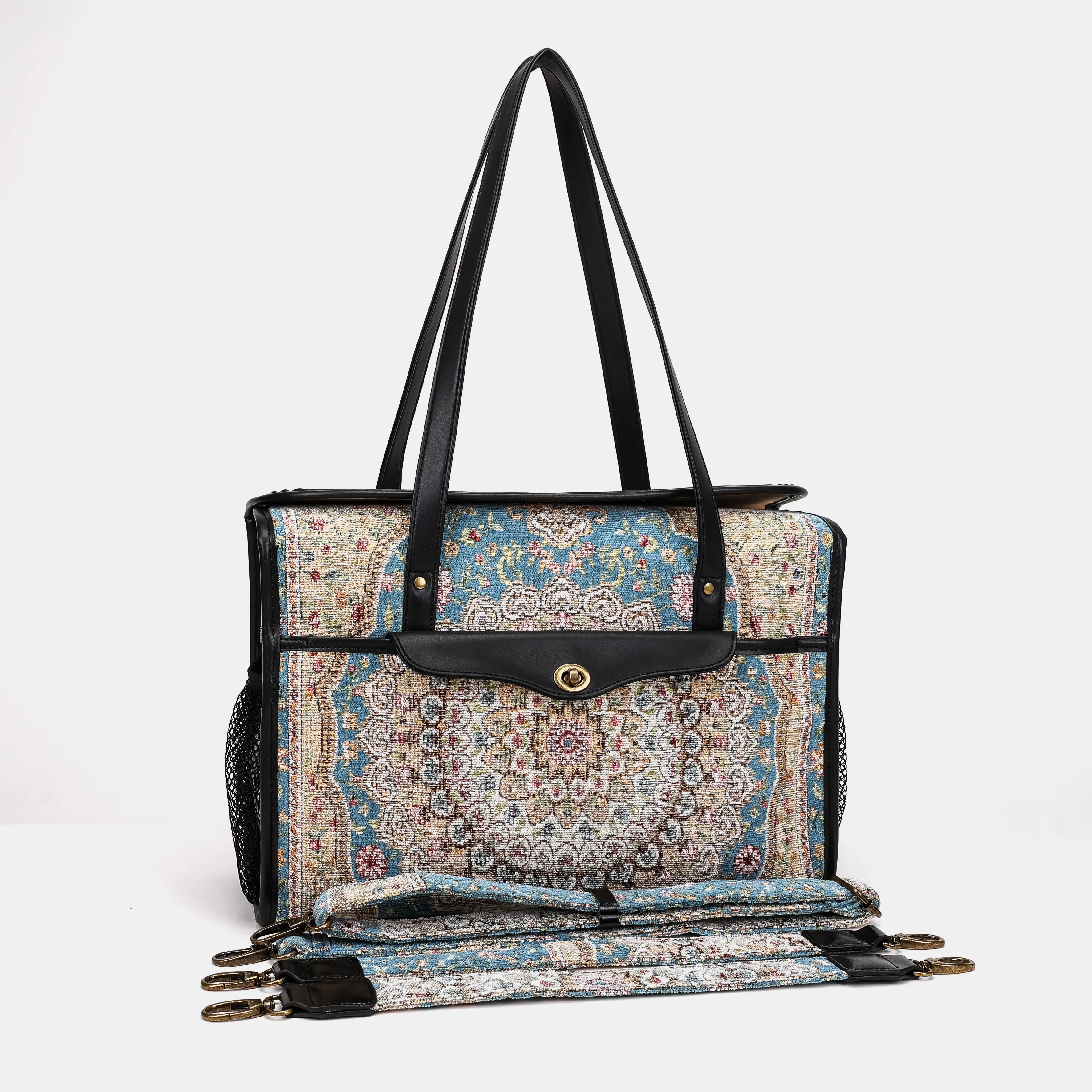Oriental Blue Vintage Carpet Diaper Bag Carpetbag of America with straps