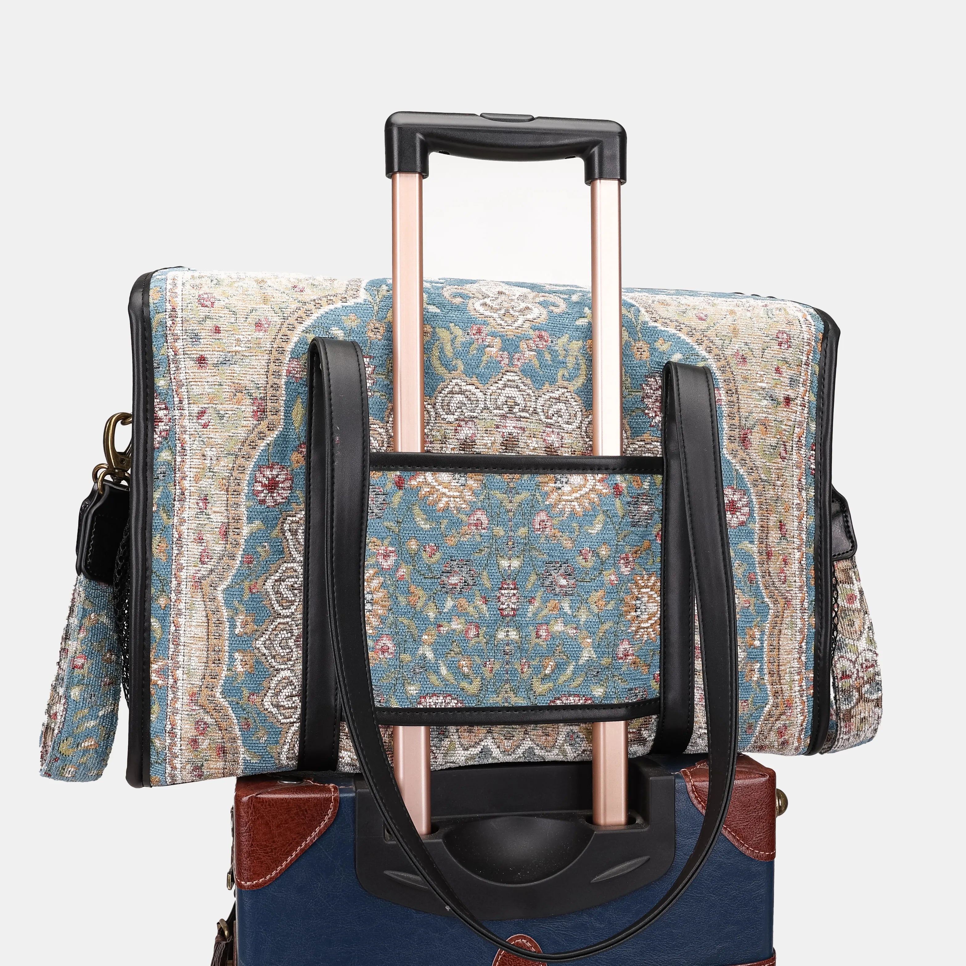 Oriental Blue Vintage Carpet Diaper Bag Carpetbag of America luggage sleeve