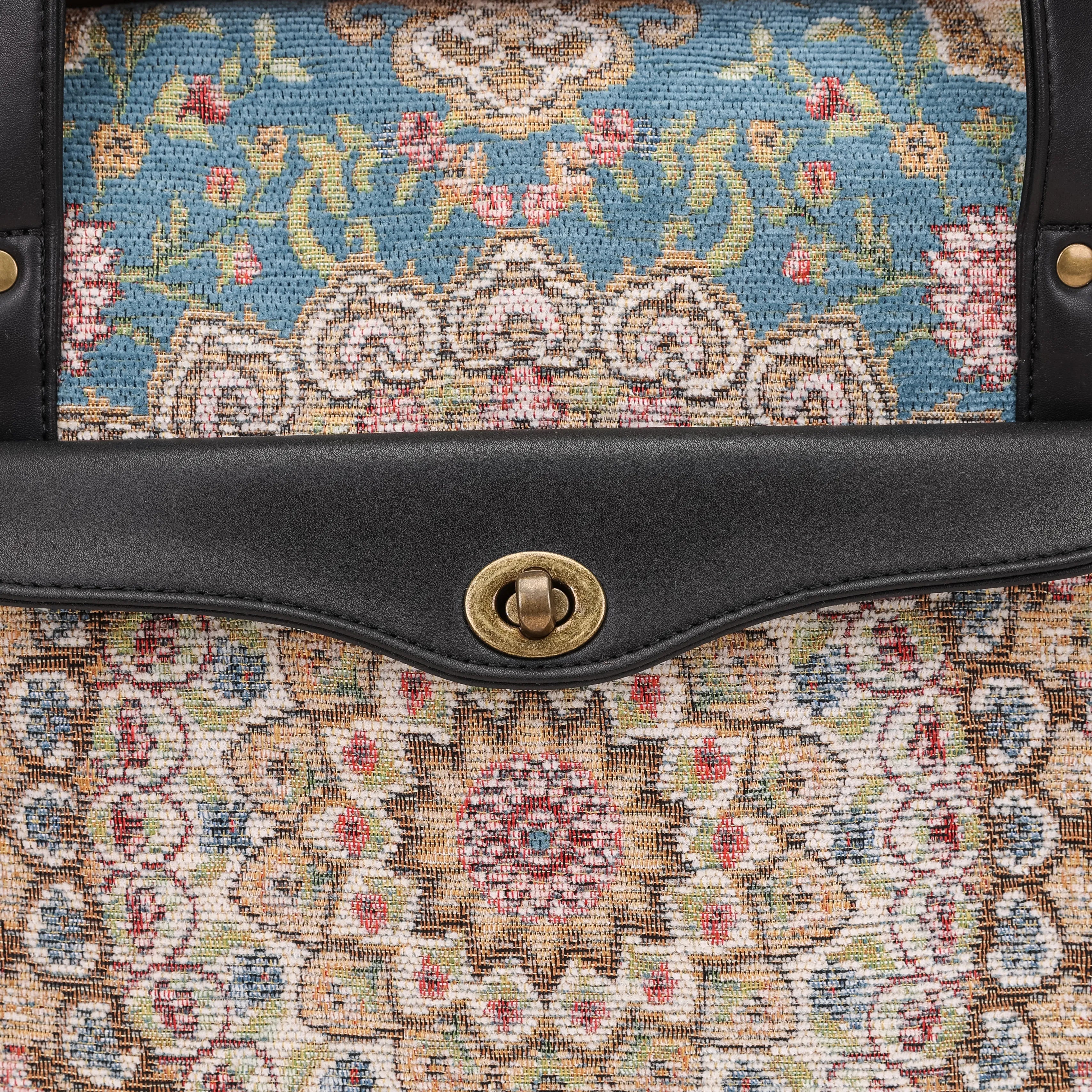 Oriental Blue Vintage Carpet Diaper Bag Carpetbag of America closure