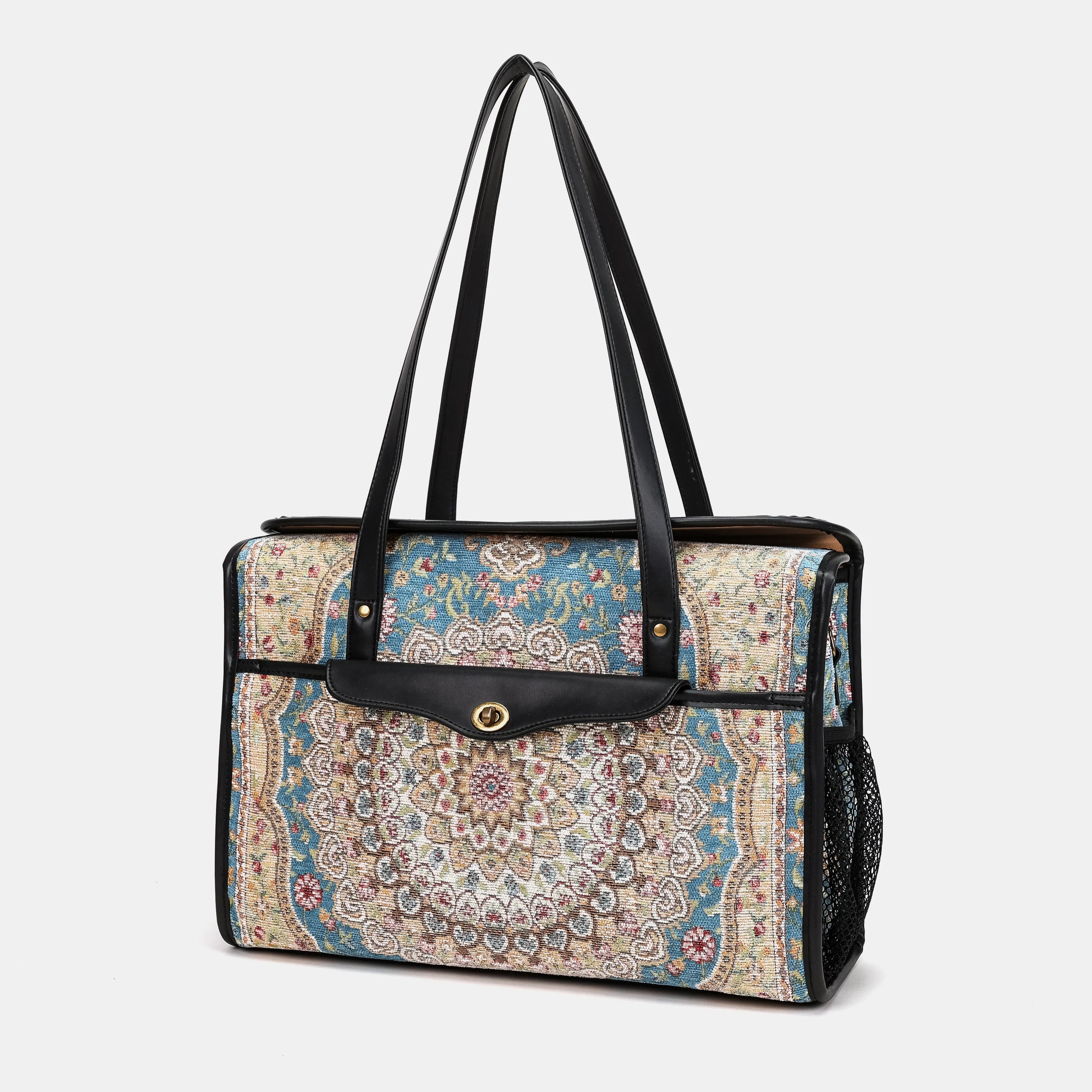 Oriental Blue Vintage Carpet Diaper Bag Carpetbag of America front side