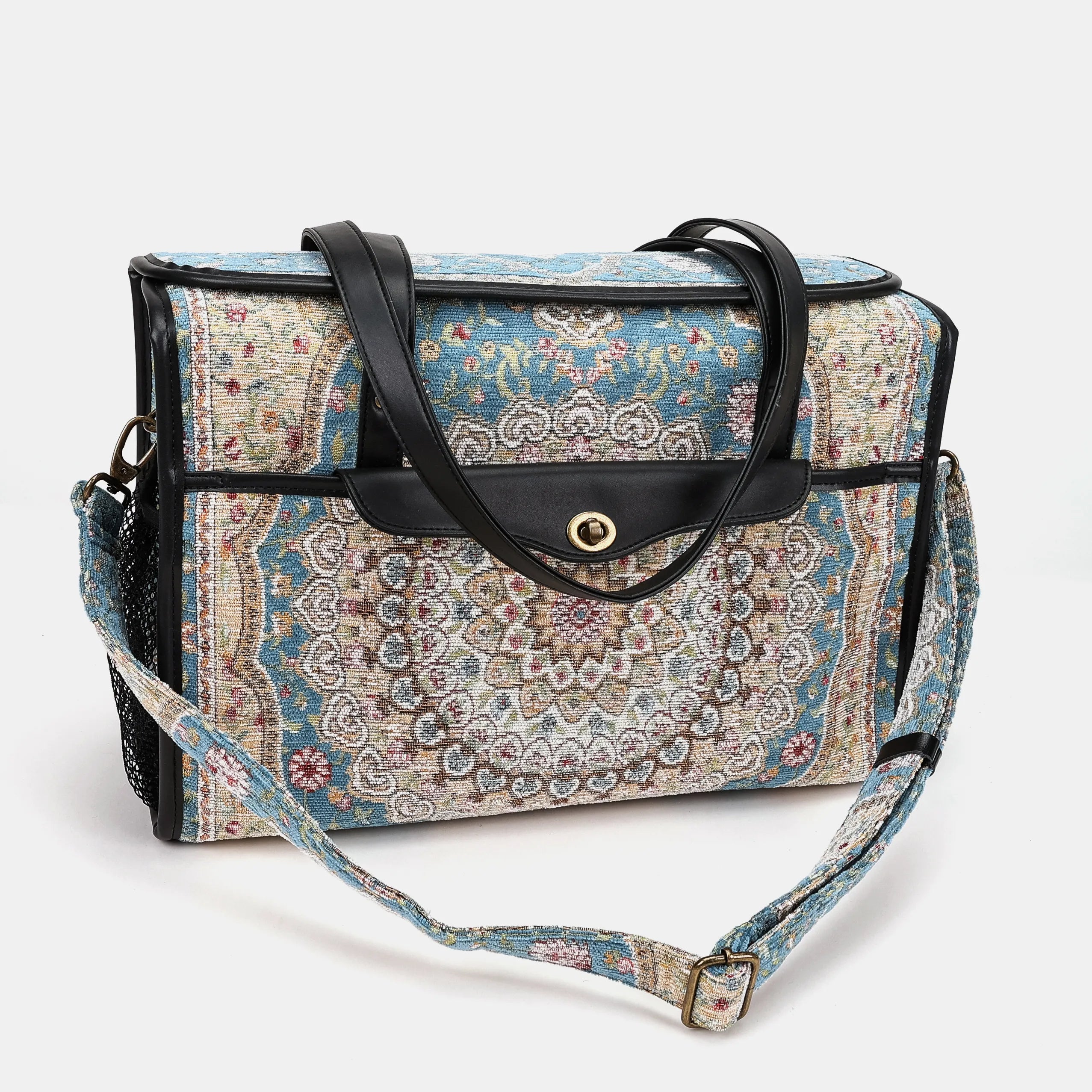 Oriental Blue Vintage Carpet Diaper Bag Carpetbag of America with shoulder strap