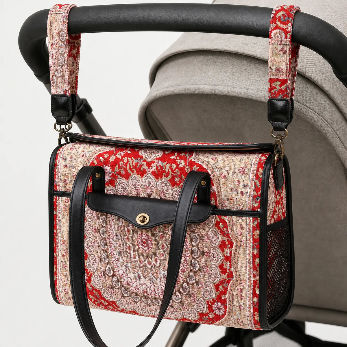Oriental Red Vintage Carpet Diaper Bag Carpetbag of America hang
