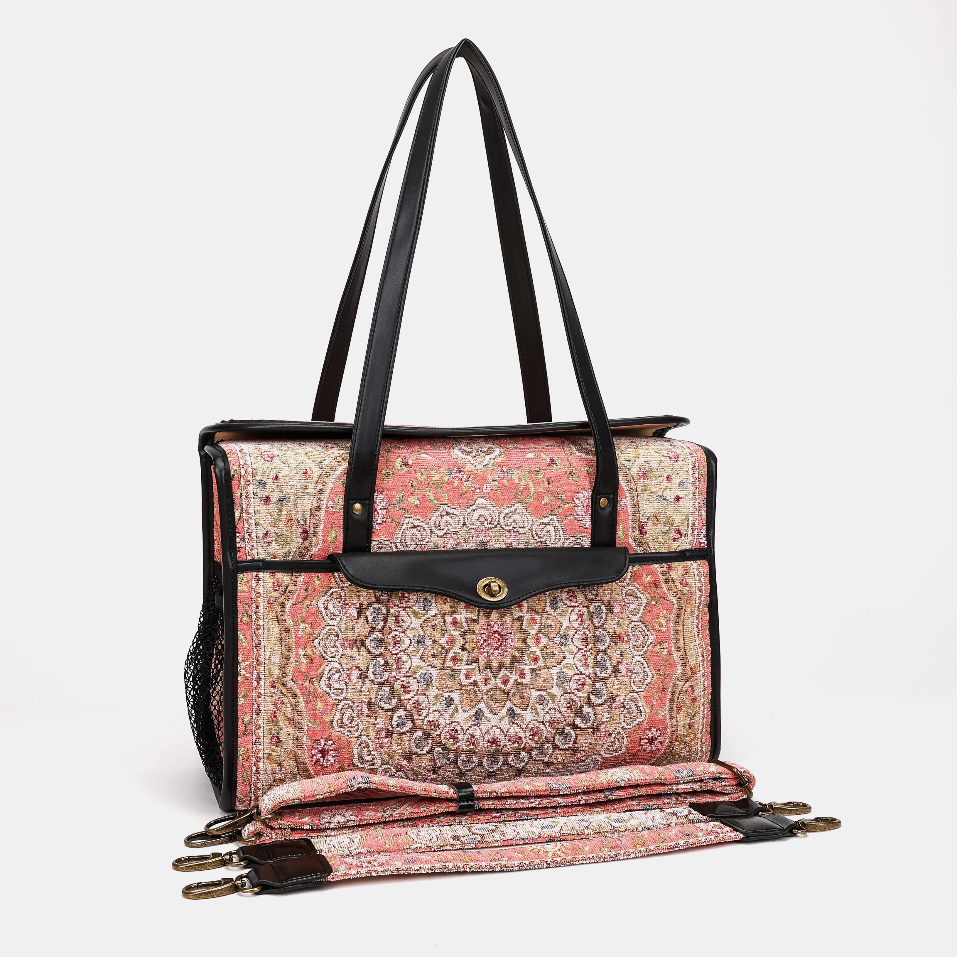 Oriental Pink Vintage Carpet Diaper Bag Carpetbag of America with straps