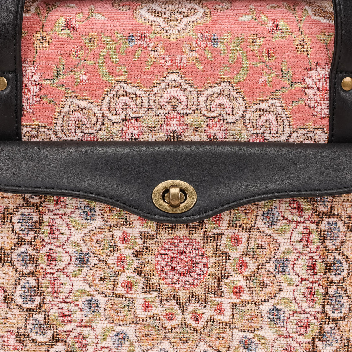 Oriental Pink Vintage Carpet Diaper Bag Carpetbag of America closure