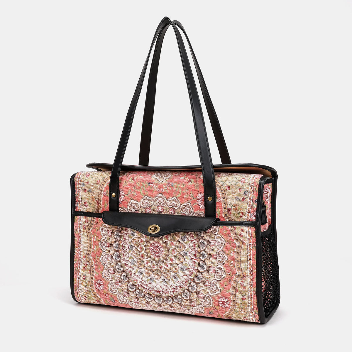 Oriental Pink Vintage Carpet Diaper Bag Carpetbag of America front side