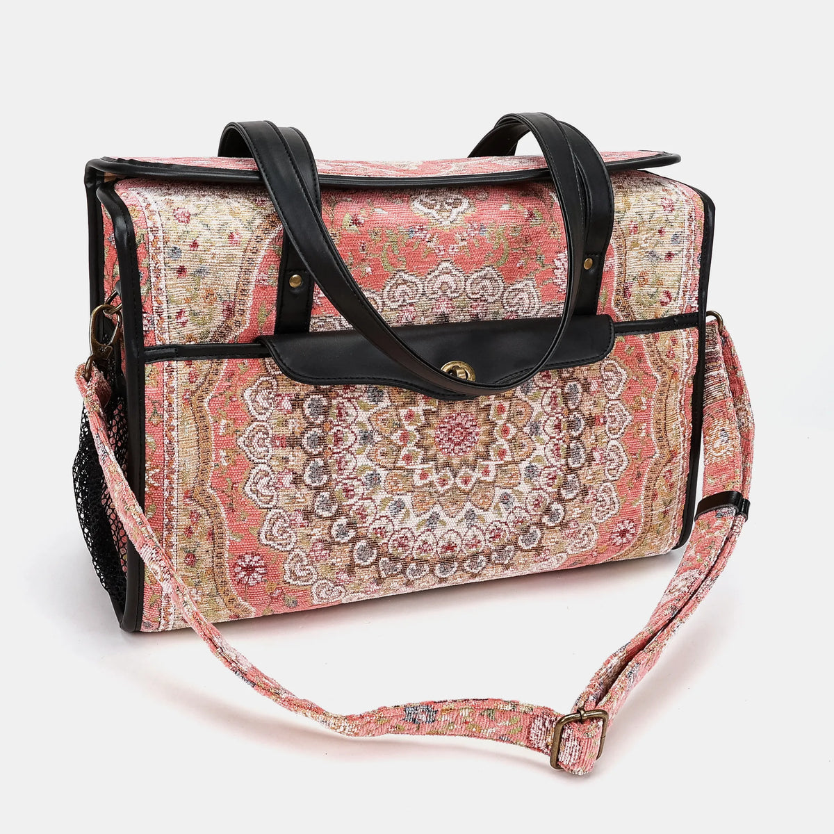 Oriental Pink Vintage Carpet Diaper Bag Carpetbag of America with shoulder strap