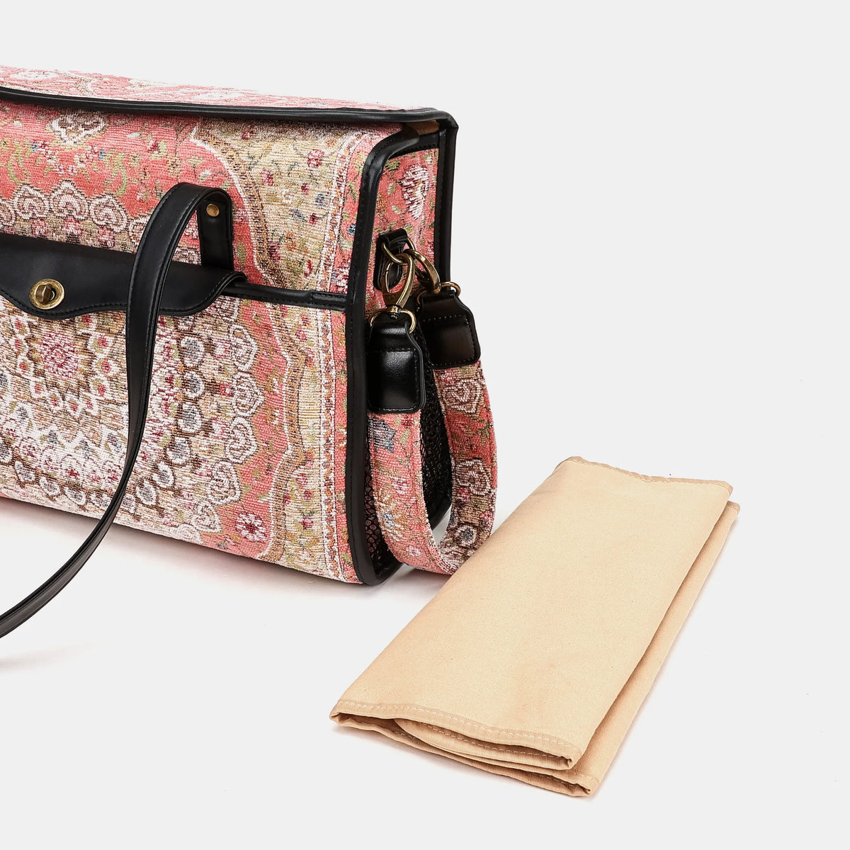 Oriental Pink Vintage Carpet Diaper Bag Carpetbag of America changing mat