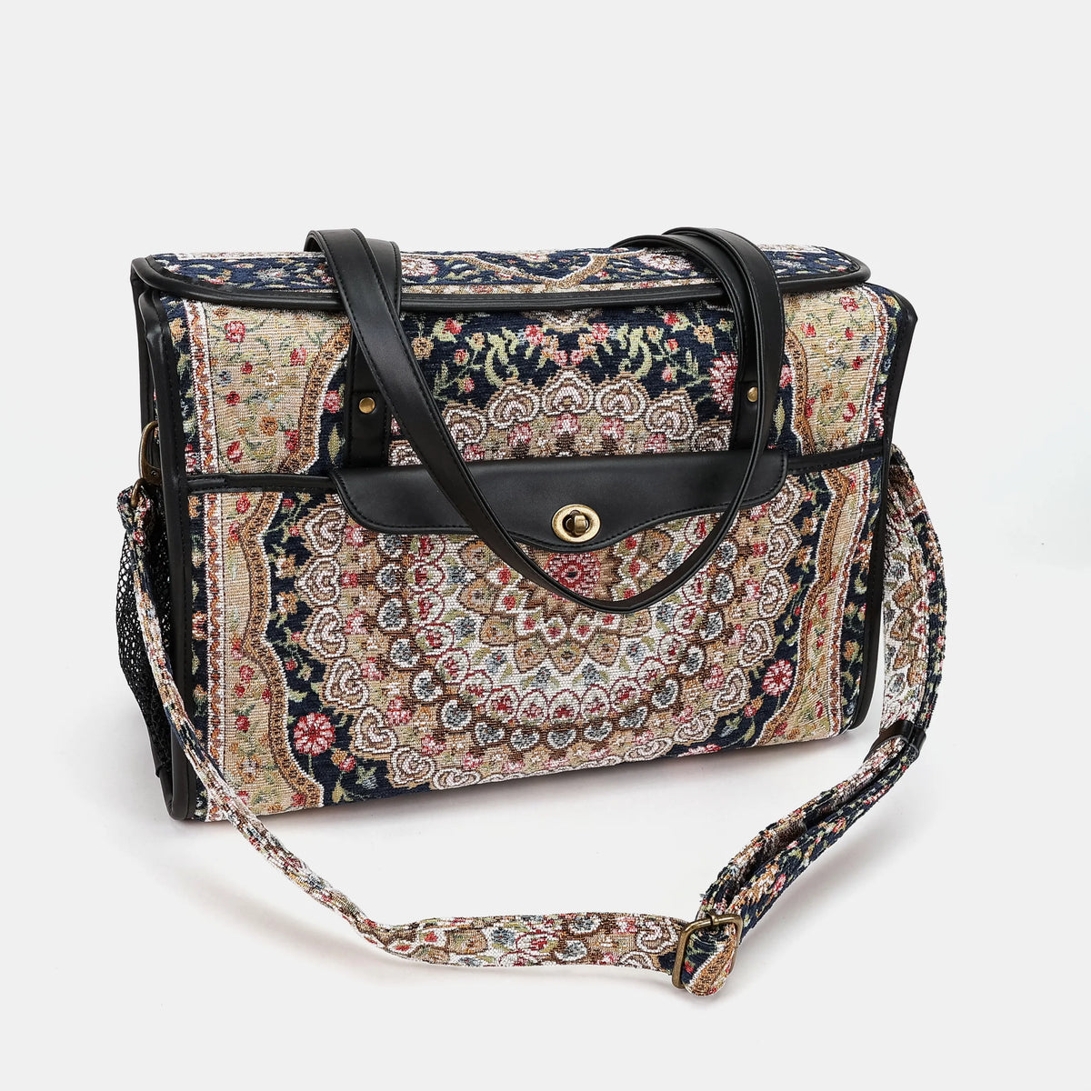 Oriental Navy Vintage Carpet Diaper Bag Carpetbag of America with shoulder strap