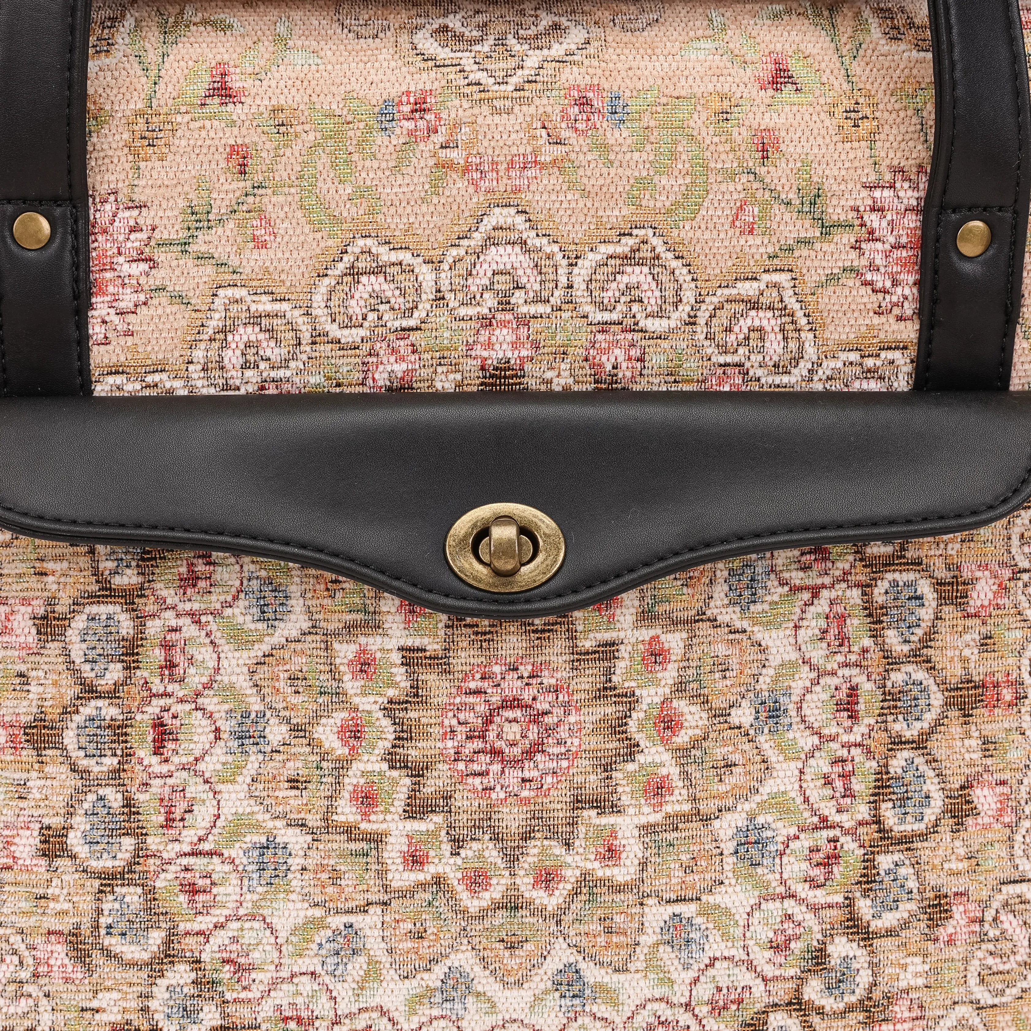 Oriental Beige Vintage Carpet Diaper Bag Carpetbag of America closure