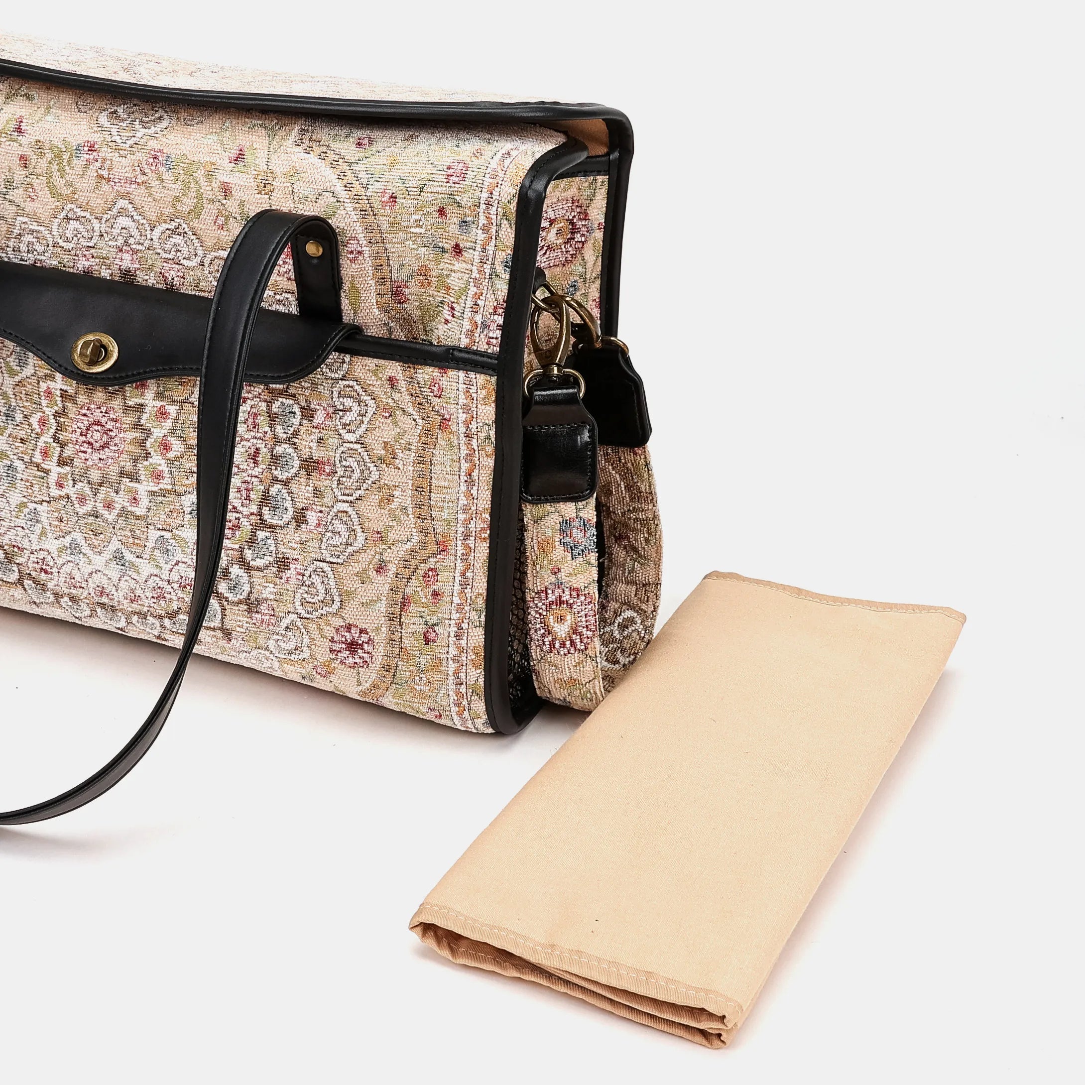 Oriental Beige Vintage Carpet Diaper Bag Carpetbag of America changing mat