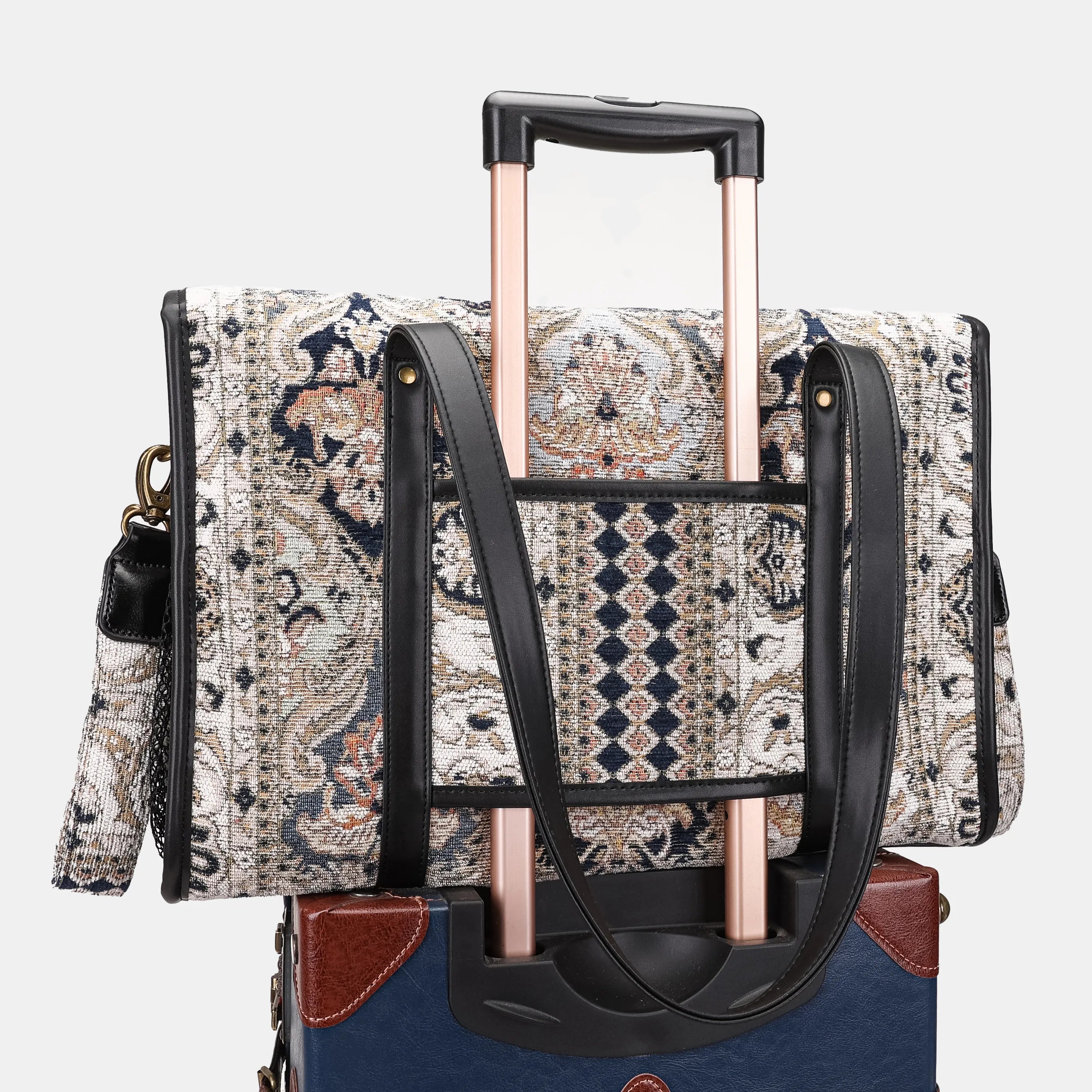 Golden Age Navy Vintage Carpet Diaper Bag Carpetbag of America luggage sleeve