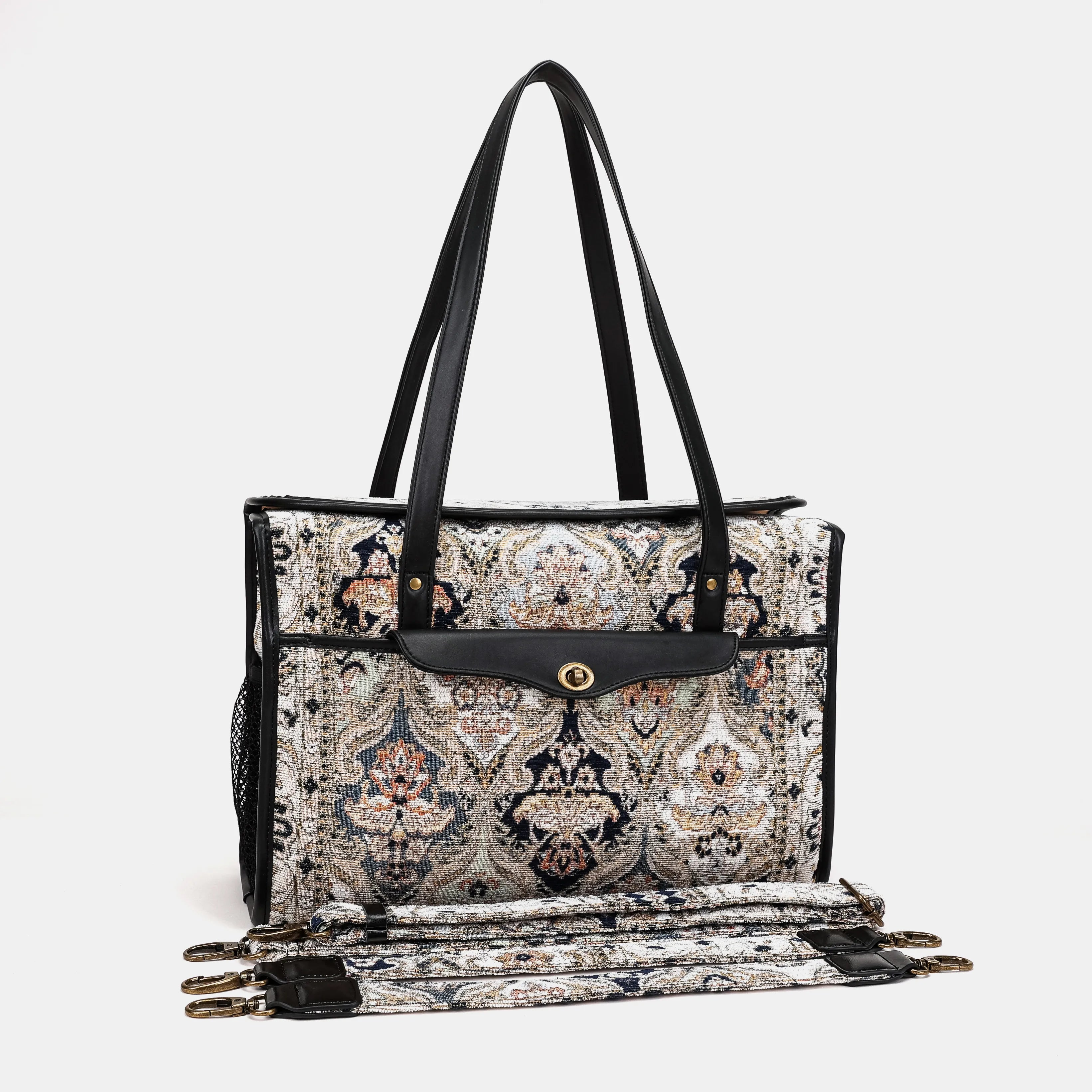 Golden Age Navy Vintage Carpet Diaper Bag Carpetbag of America with straps