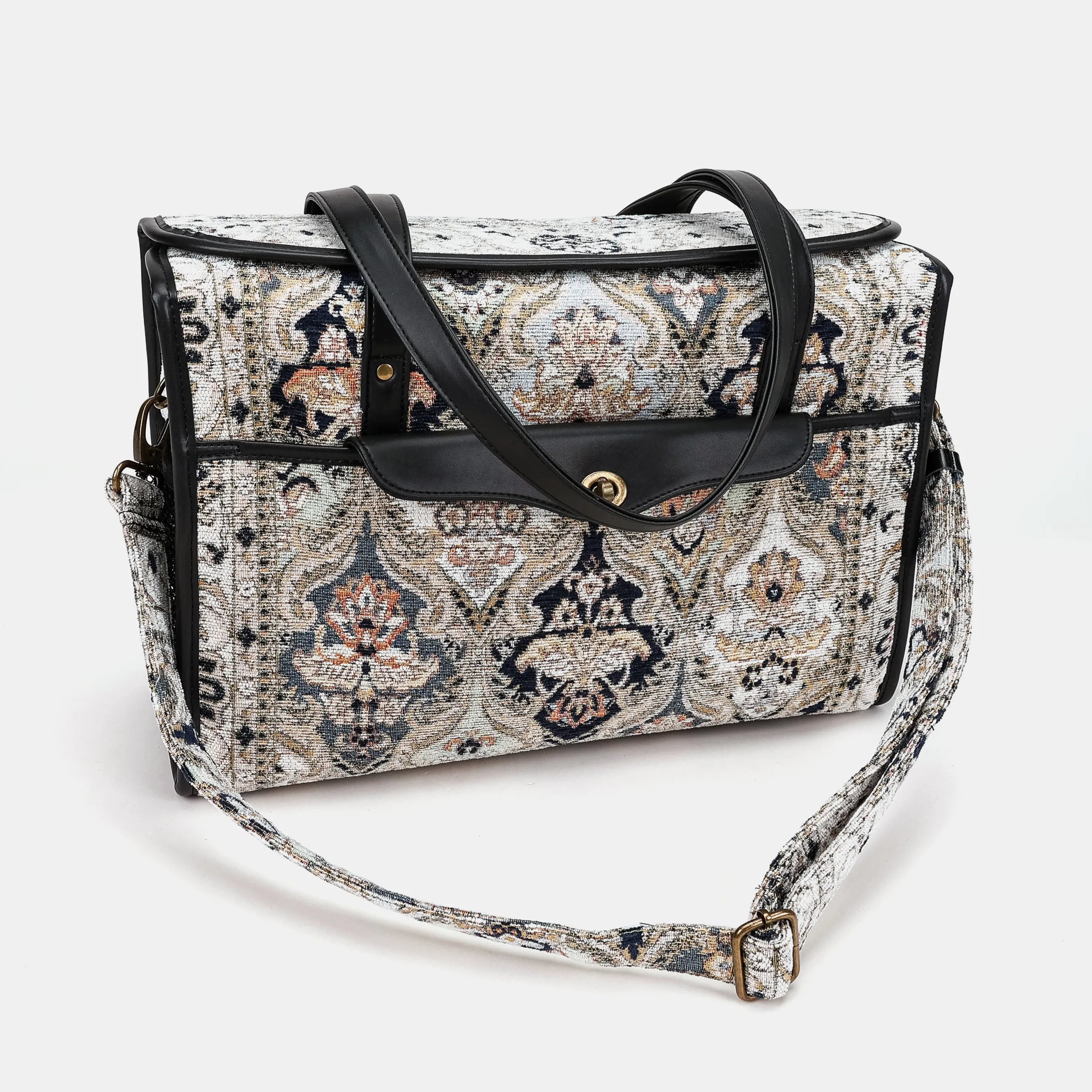 Golden Age Navy Vintage Carpet Diaper Bag Carpetbag of America with shoulder strap