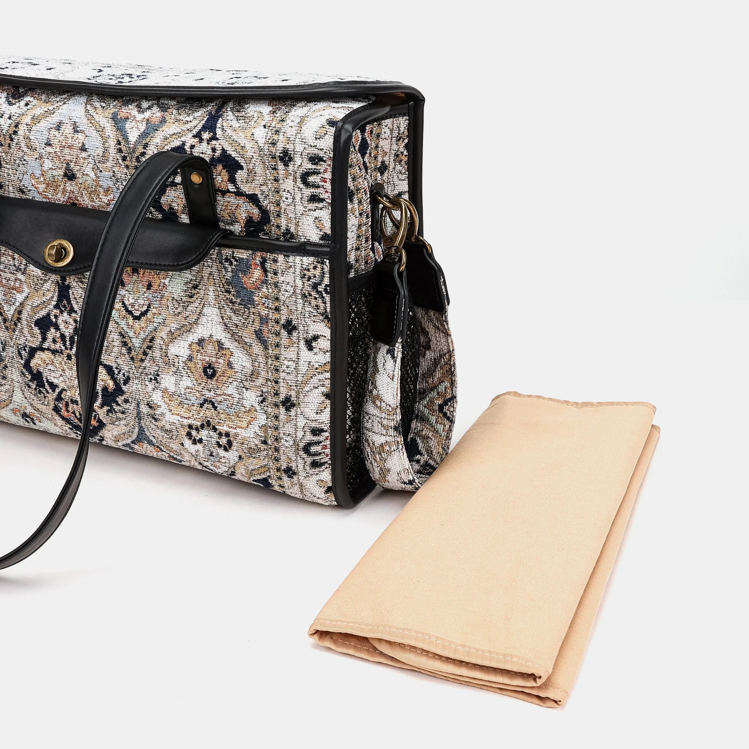 Golden Age Navy Vintage Carpet Diaper Bag Carpetbag of America changing mat