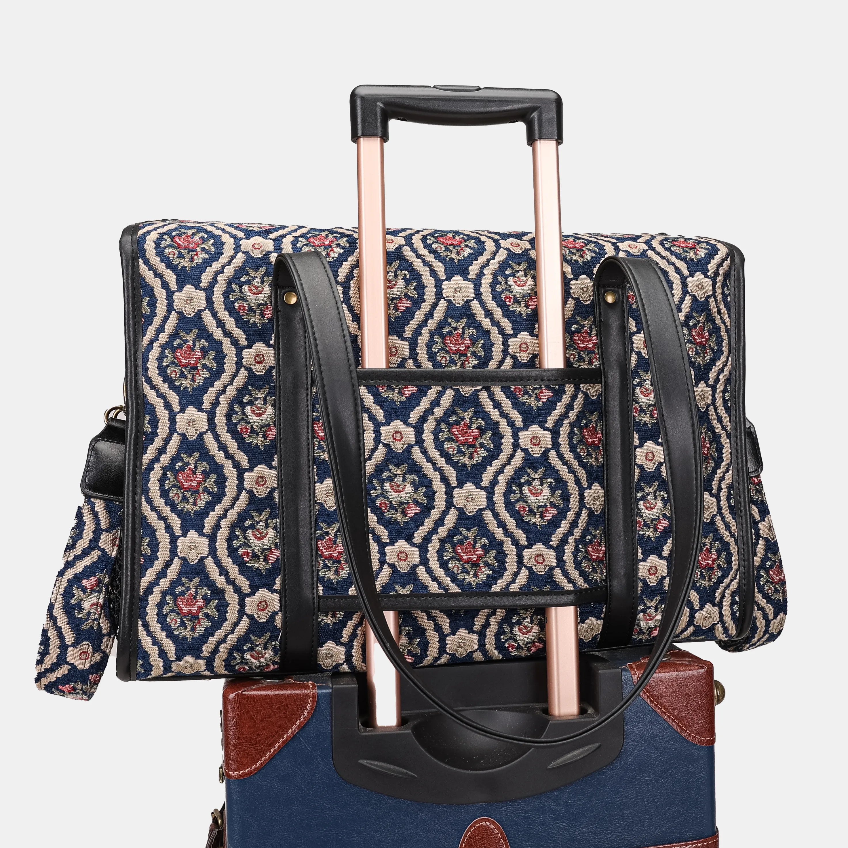 Traditional Blue Vintage Carpet Diaper Bag Carpetbag of America luggage sleeve