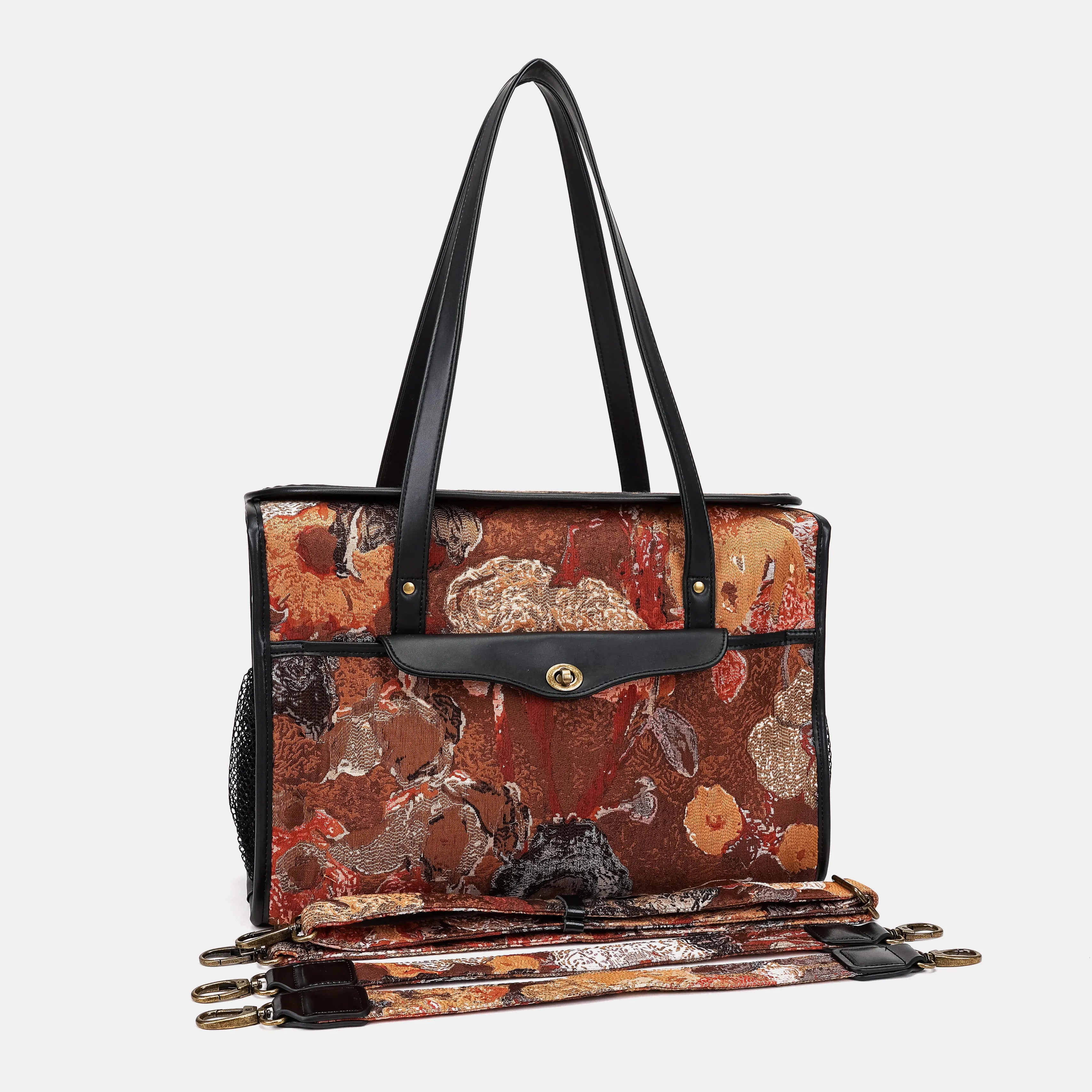Abstract Brown Vintage Carpet Diaper Bag Carpetbag of America with straps