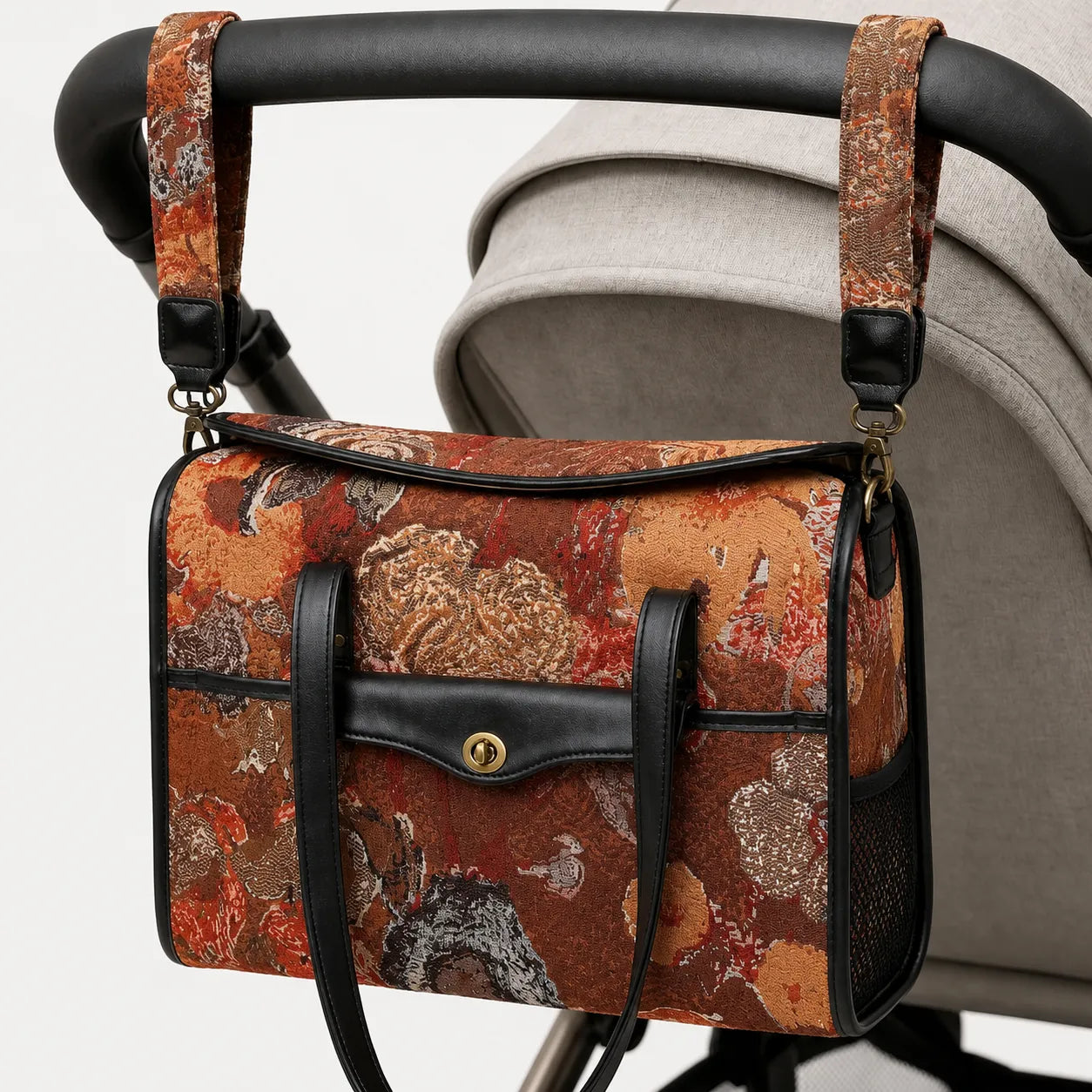 Abstract Brown Vintage Carpet Diaper Bag Carpetbag of America hang
