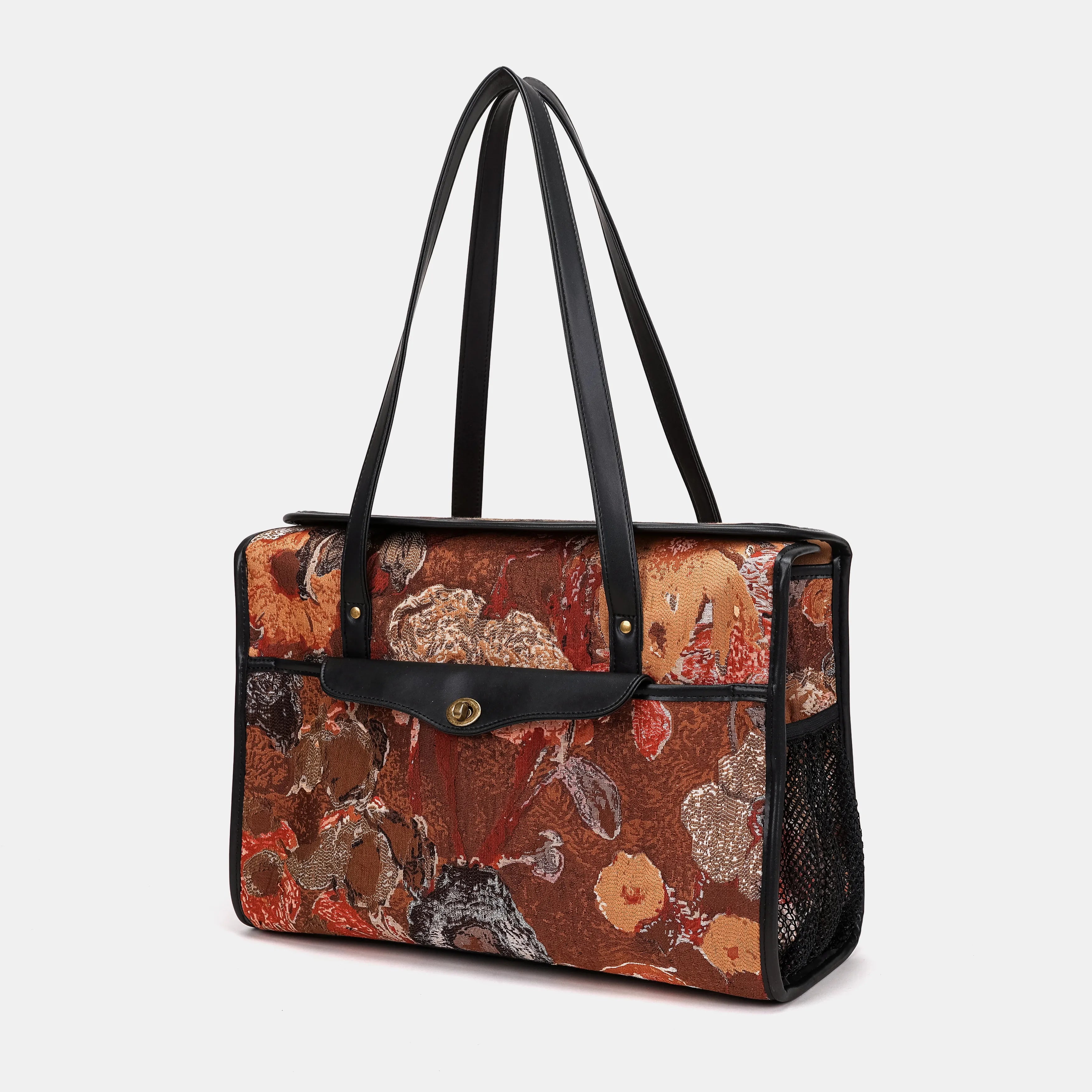 Abstract Brown Vintage Carpet Diaper Bag Carpetbag of America front side