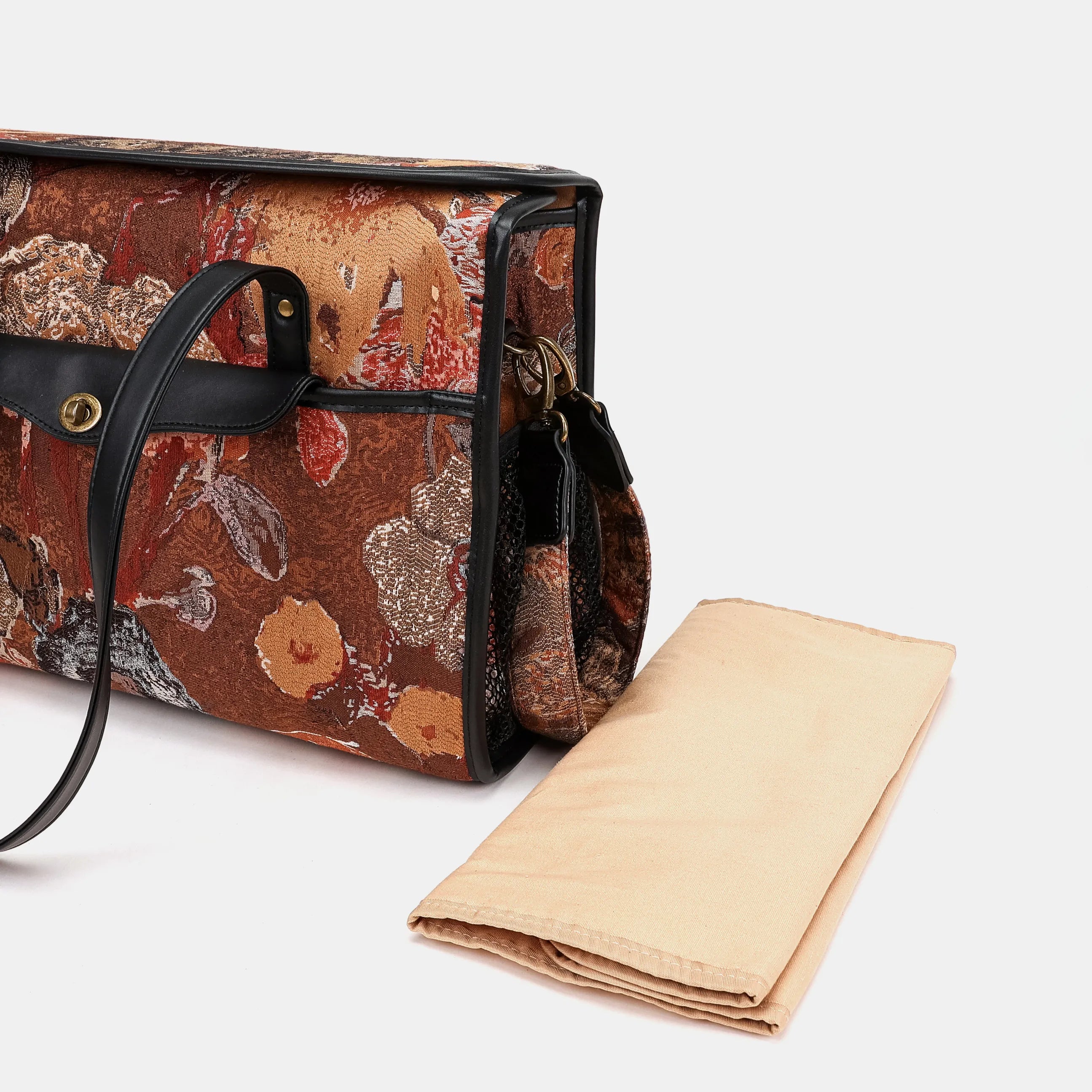 Abstract Brown Vintage Carpet Diaper Bag Carpetbag of America changing mat