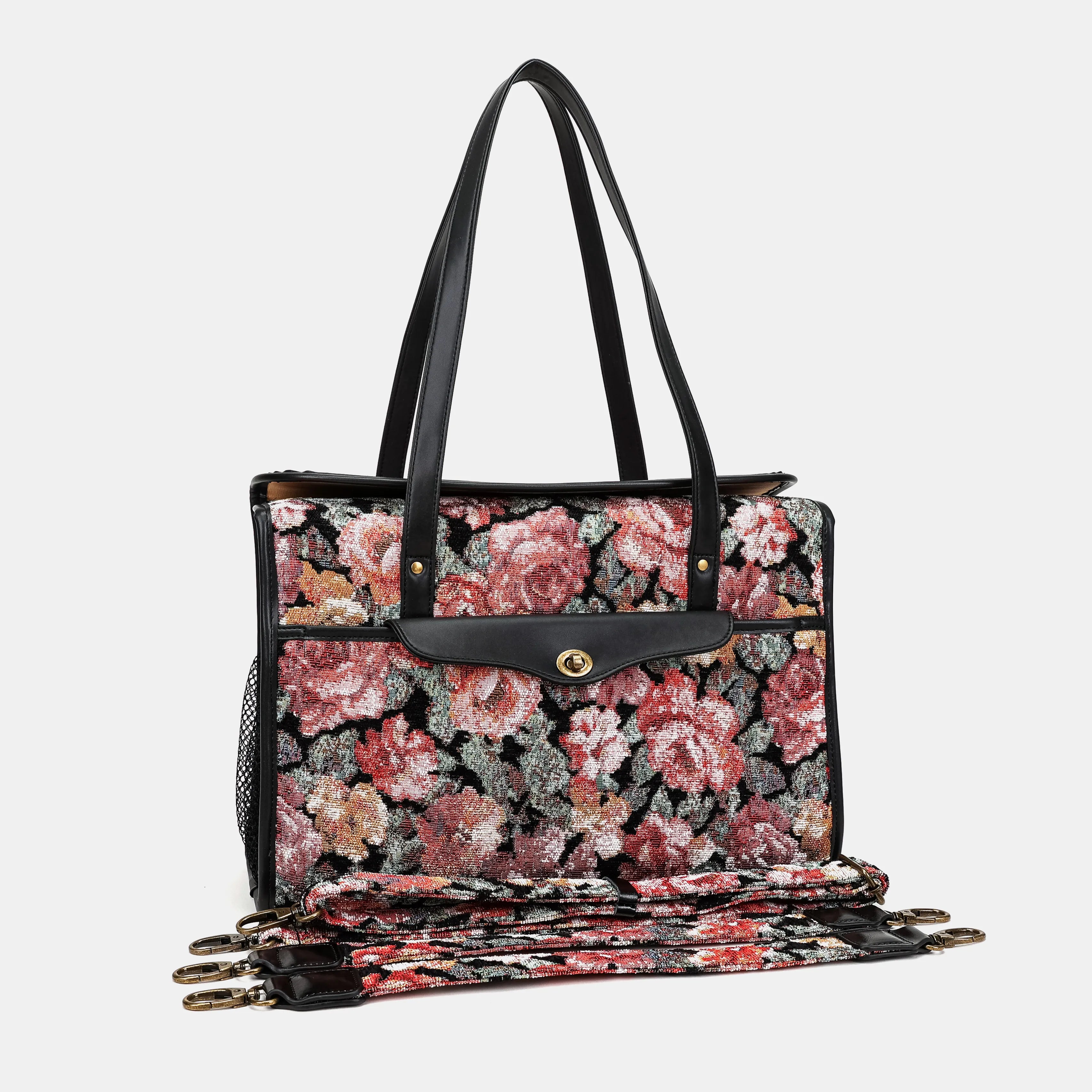 Floral Rose Vintage Carpet Diaper Bag Carpetbag of America with straps